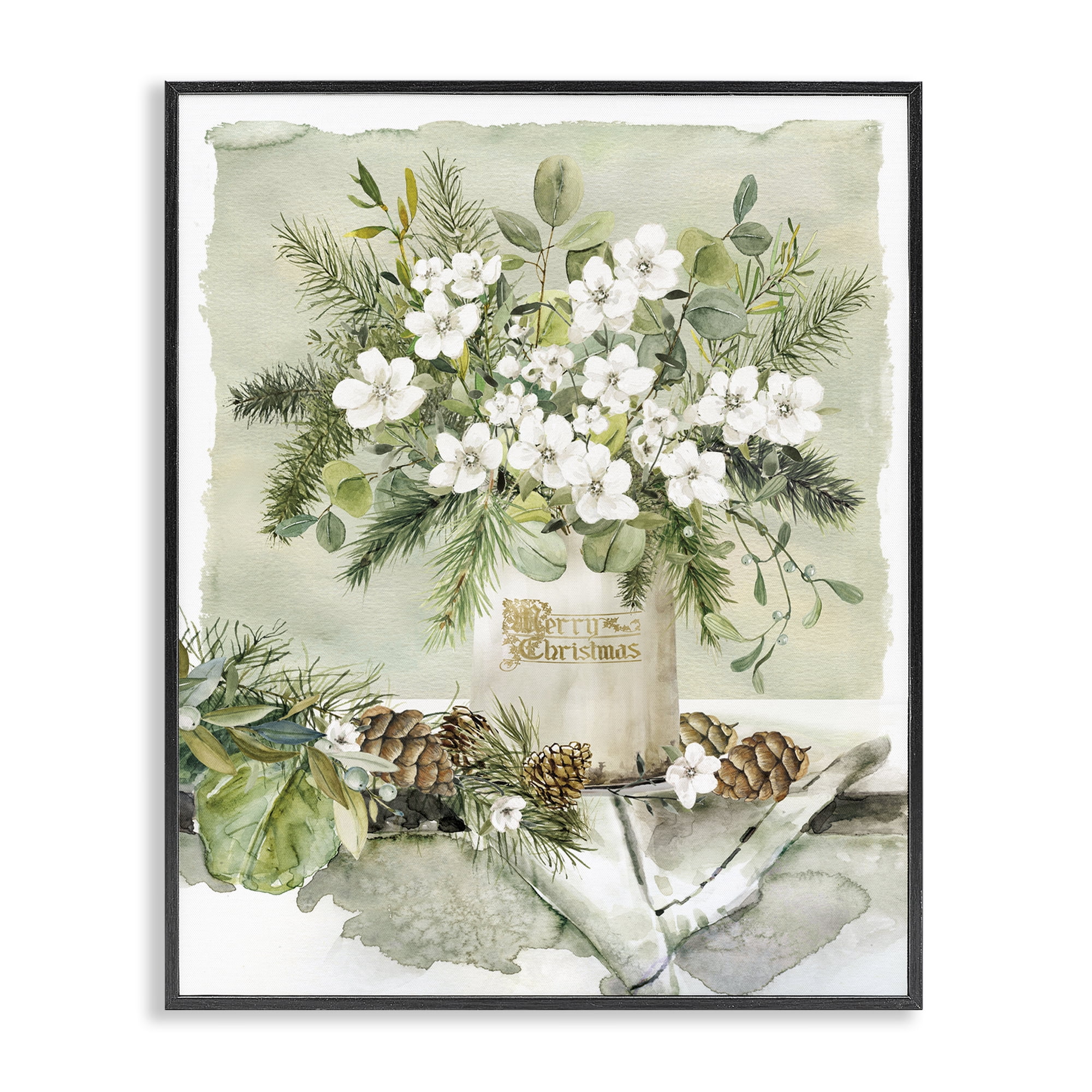 Stupell Industries White Christmas Flowers Vase Holiday Painting Black Framed Art Prints Wall Art, 24 x 30