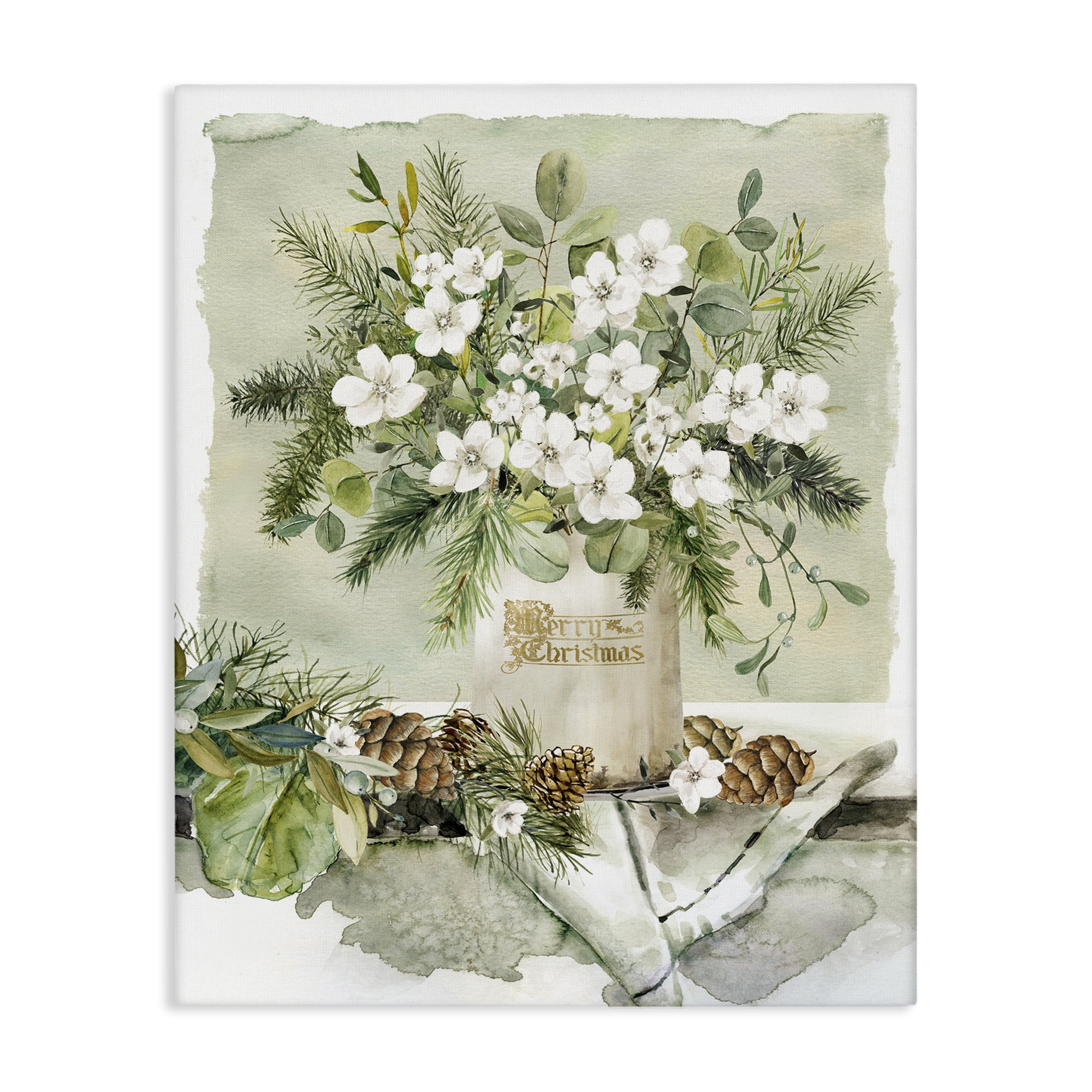 Stupell Industries White Christmas Flowers Vase Holiday Painting Gallery Wrapped Canvas Art Prints Wall Art, 36 x 48