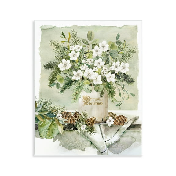Stupell Industries White Christmas Flowers Vase Holiday Painting Unframed Art Prints Wall Art, 11 x 14