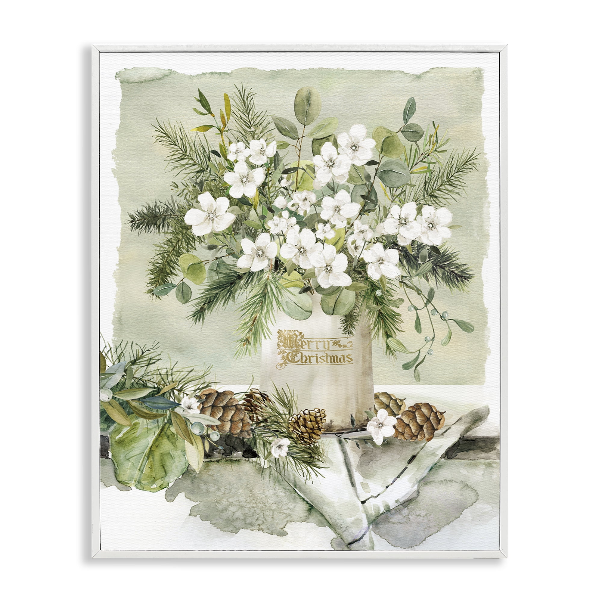 Stupell Industries White Christmas Flowers Vase Holiday Painting White Framed Art Prints Wall Art, 11 x 14