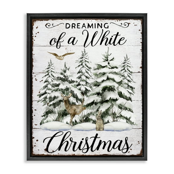 Stupell Industries White Christmas Forest Holiday Painting Black Floater Framed Canvas Art Prints Wall Art, 17 x 21
