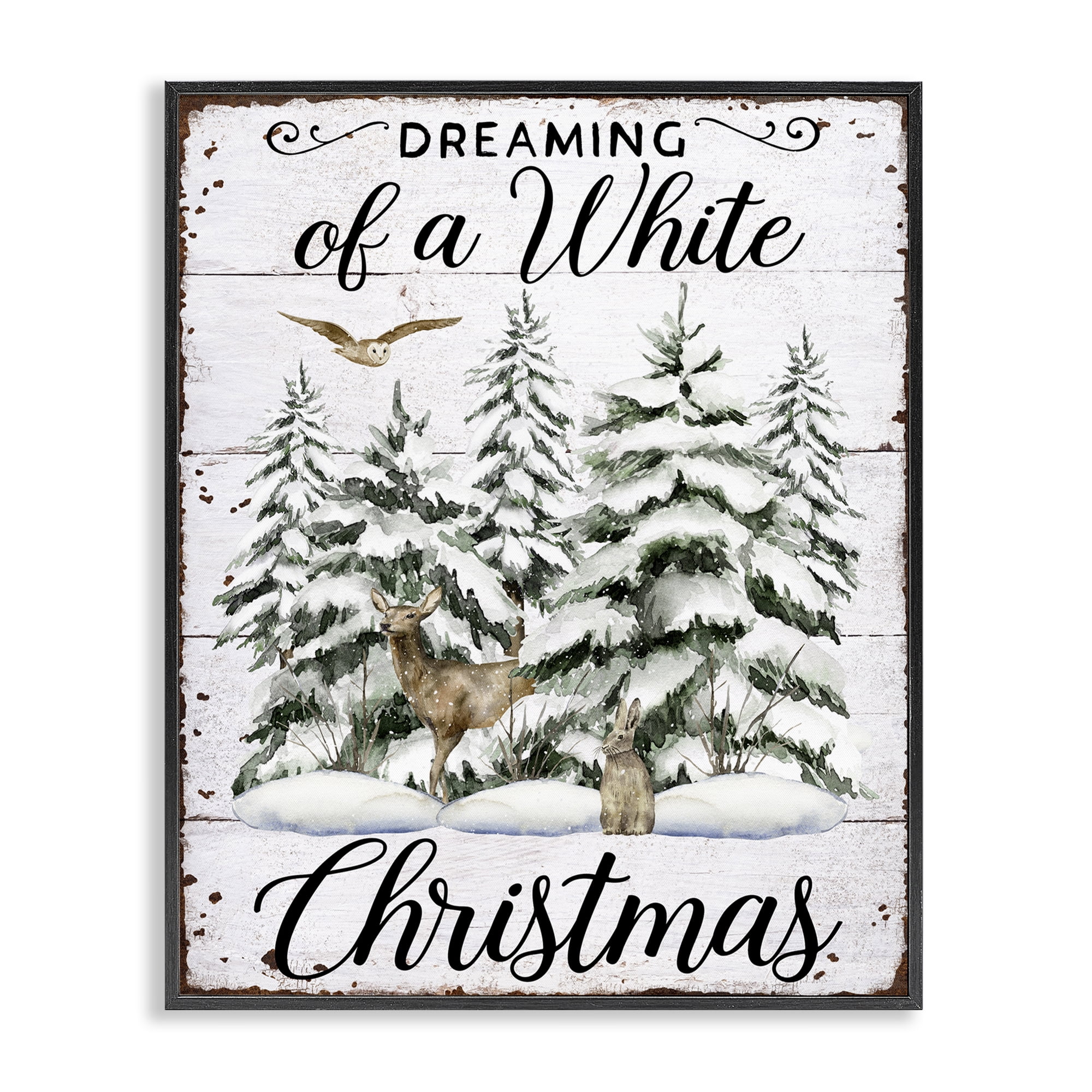 Stupell Industries White Christmas Forest Holiday Painting Black Framed Art Prints Wall Art, 24 x 30