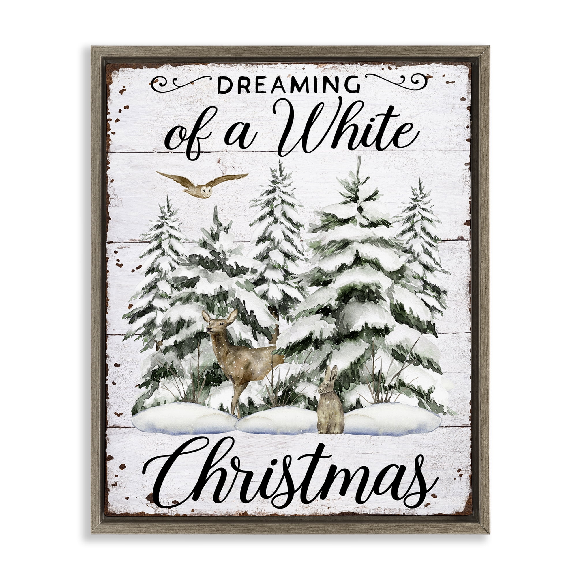 Stupell Industries White Christmas Forest Holiday Painting Brown Floater Framed Canvas Art Prints Wall Art, 17 x 21
