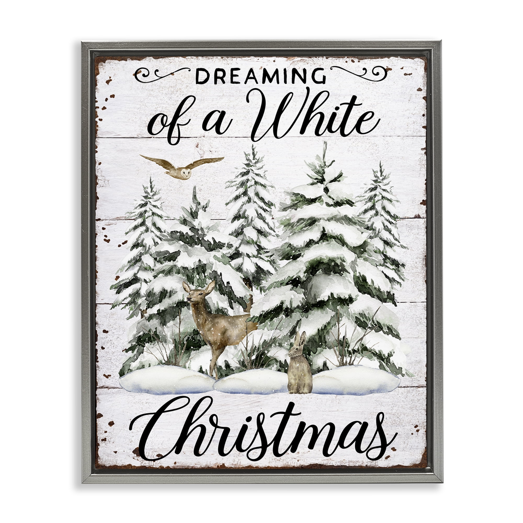 Stupell Industries White Christmas Forest Holiday Painting Gray Floater Framed Canvas Art Prints Wall Art, 17 x 21