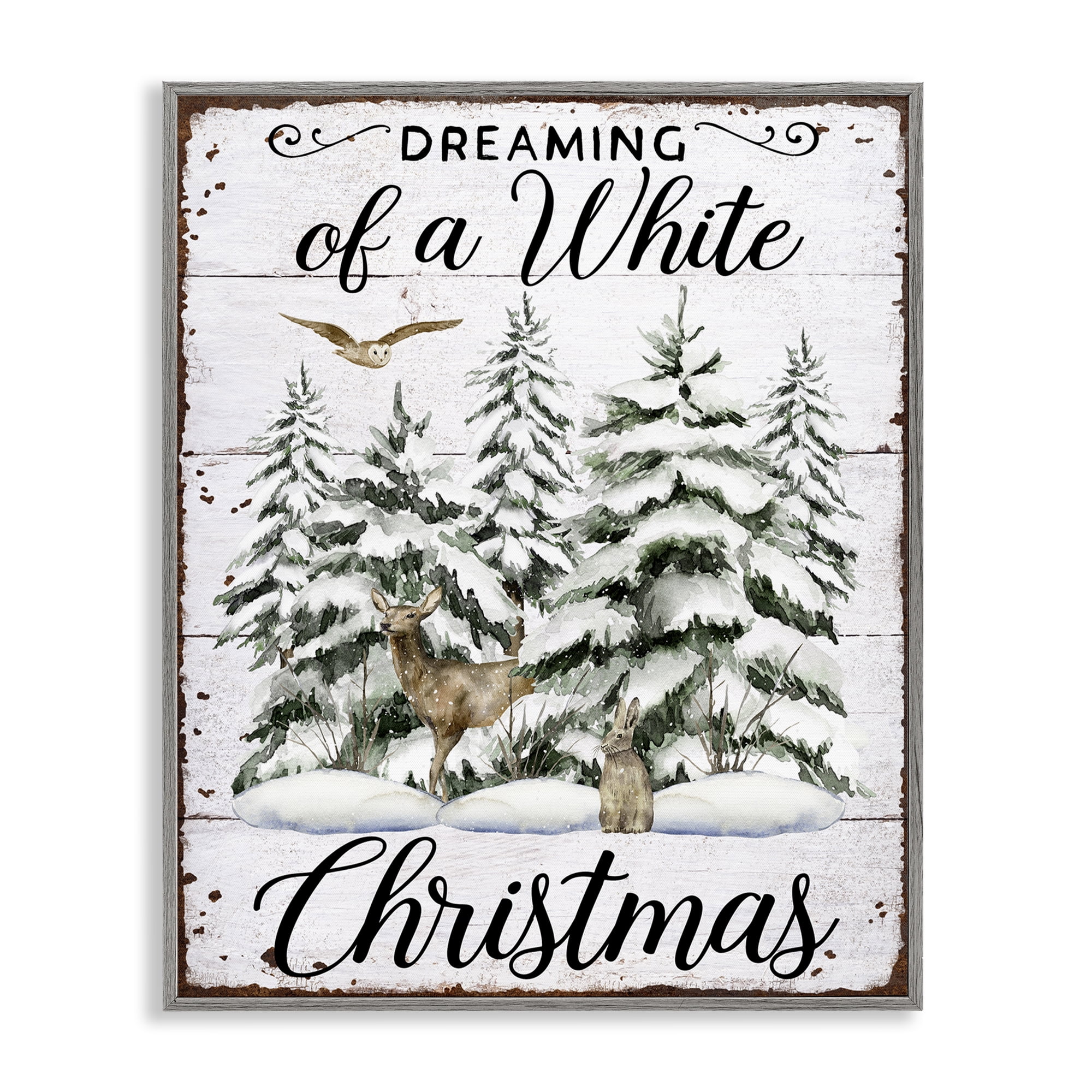 Stupell Industries White Christmas Forest Holiday Painting Gray Framed Art Prints Wall Art, 16 x 20
