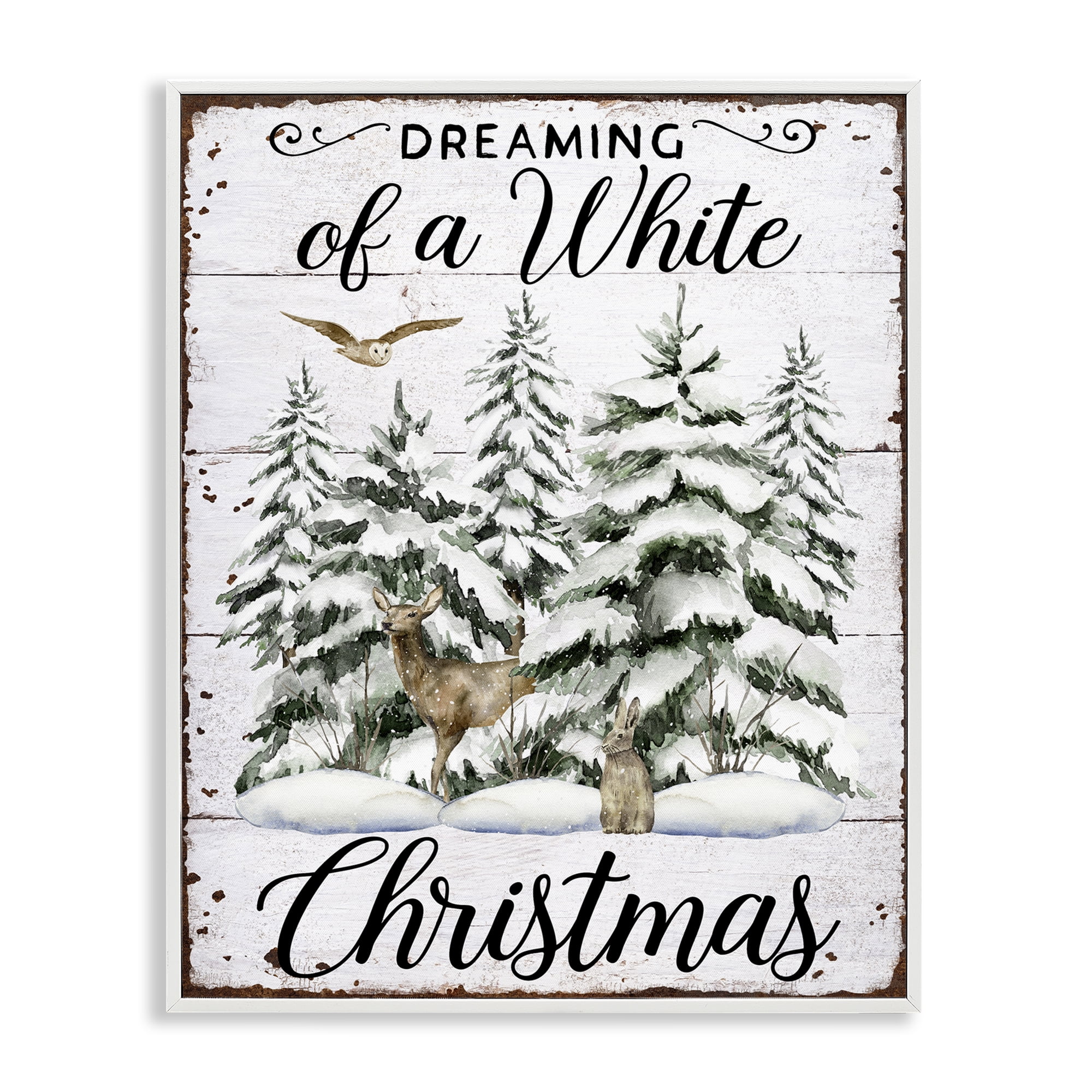Stupell Industries White Christmas Forest Holiday Painting White Framed Art Prints Wall Art, 16 x 20