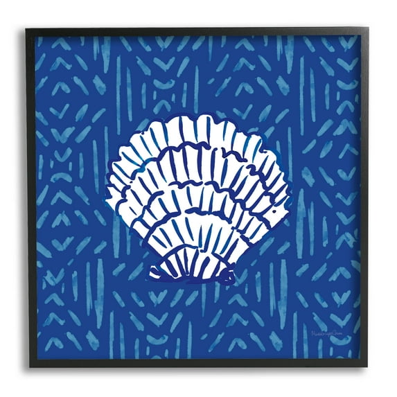 Stupell Industries White Clam Shell Patterned Sea Life Graphic Art Black Framed Art Print Wall Art, Design by Mercedes Lopez Charro