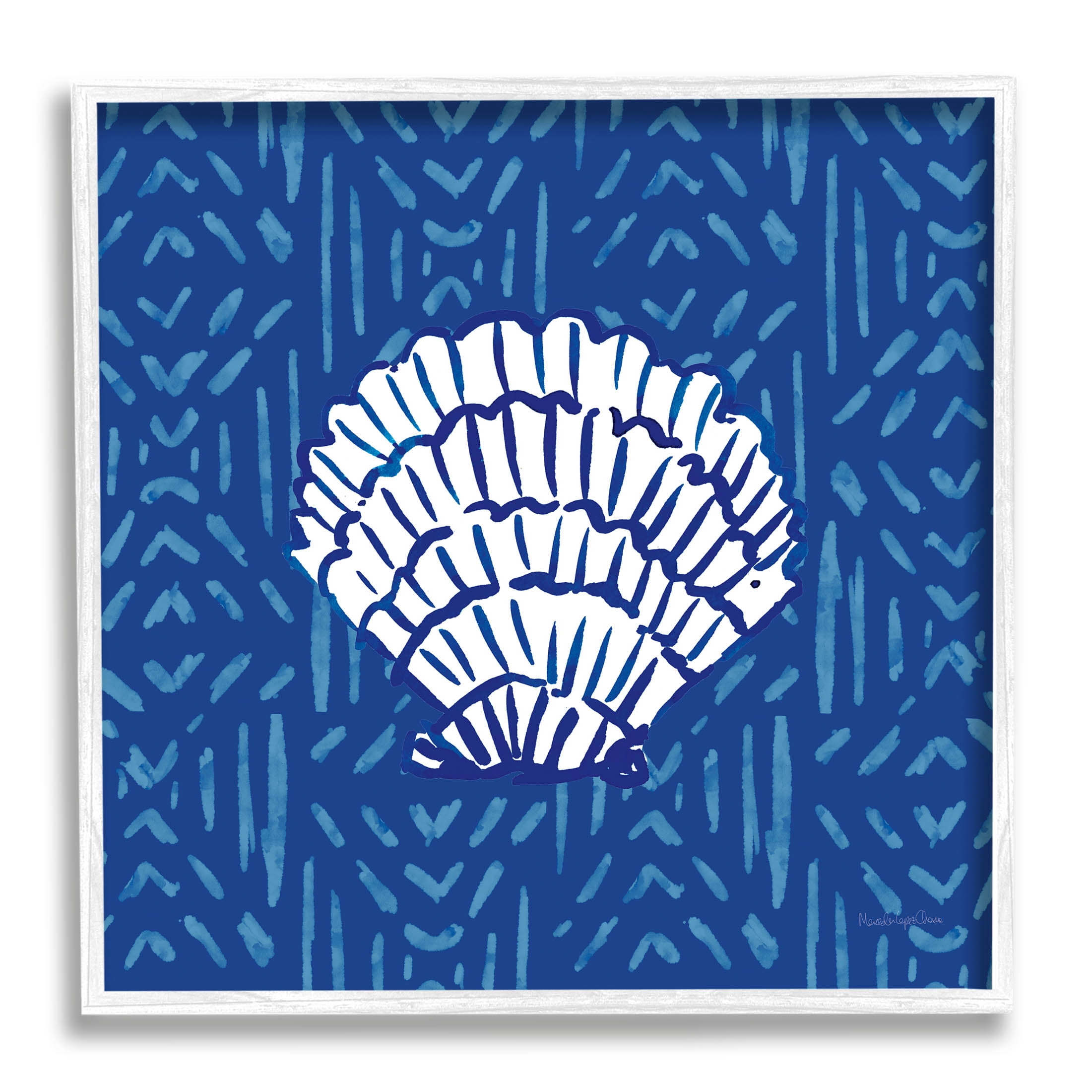 Stupell Industries White Clam Shell Patterned Sea Life Graphic Art White Framed Art Print Wall Art, Design by Mercedes Lopez Charro