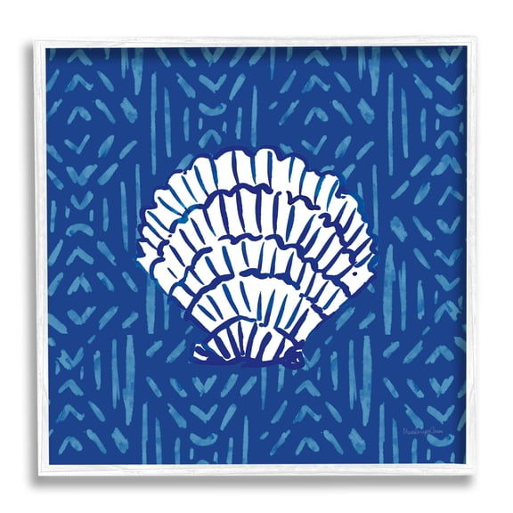 Stupell Industries White Clam Shell Patterned Sea Life Graphic Art White Framed Art Print Wall Art, Design by Mercedes Lopez Charro