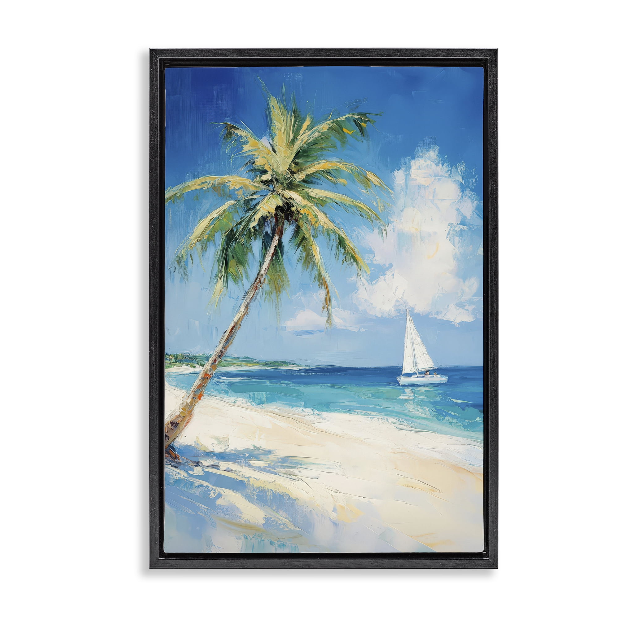 Stupell Industries White Clouds & Sails Black Framed Floater Canvas Wall Art, design by Petal Prints Design
