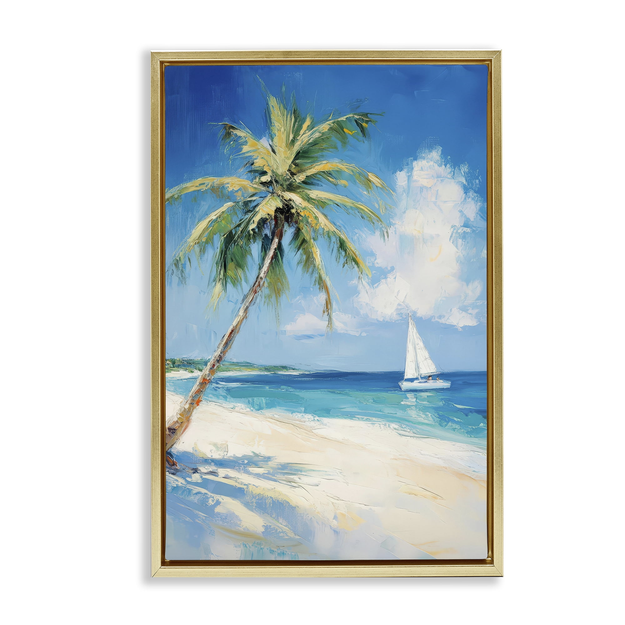 Stupell Industries White Clouds & Sails Gold Framed Floater Canvas Wall Art, design by Petal Prints Design
