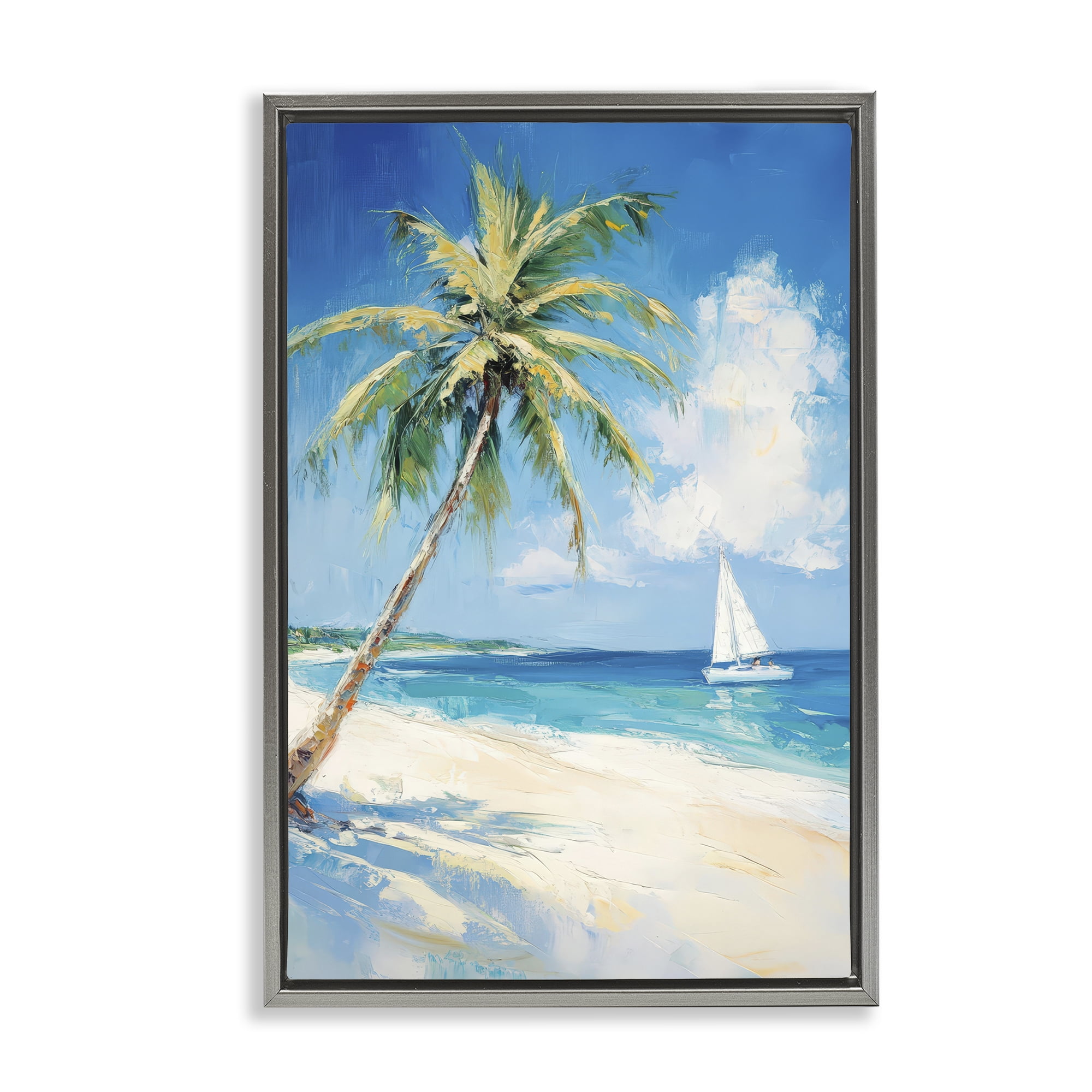 Stupell Industries White Clouds & Sails Gray Framed Floater Canvas Wall Art, design by Petal Prints Design