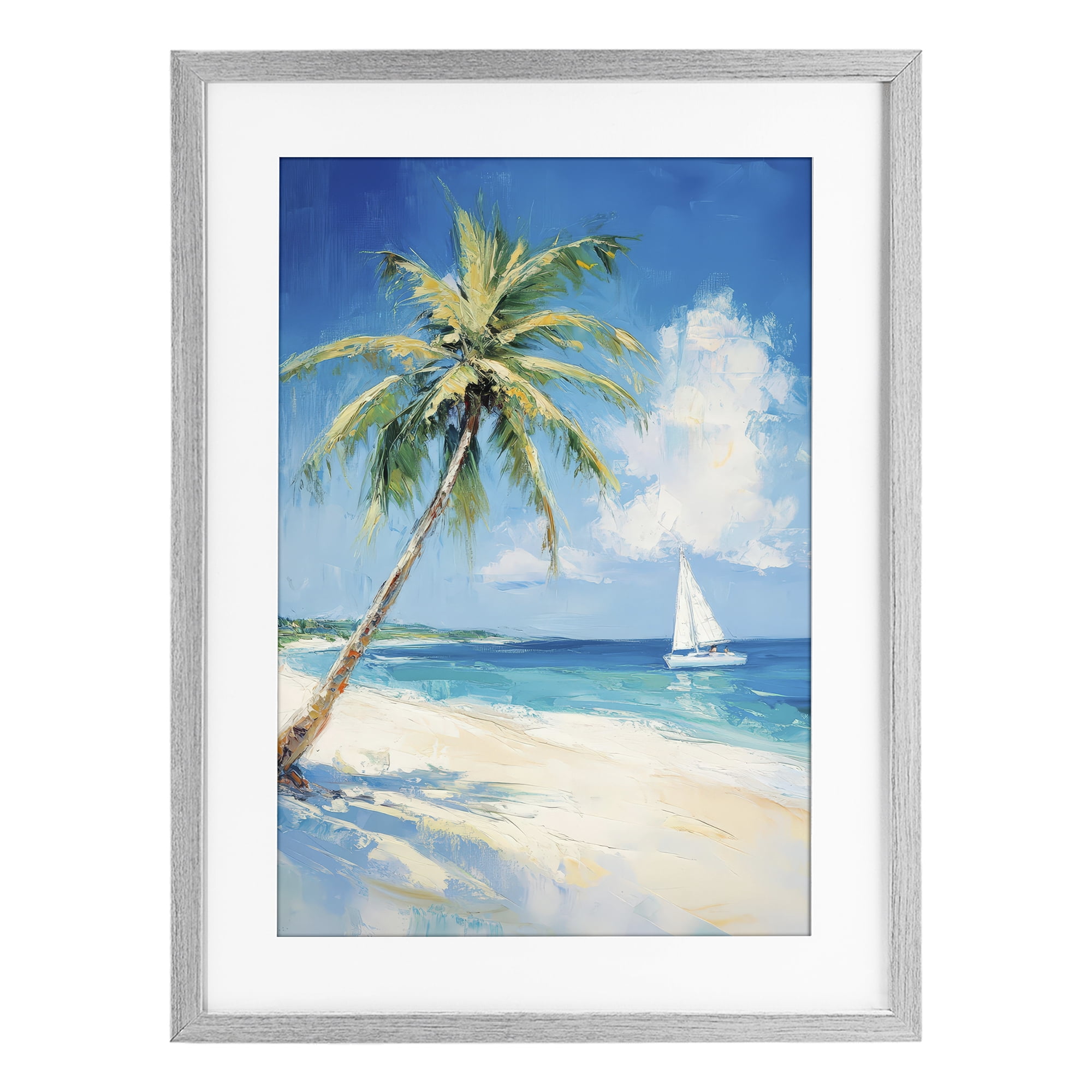 Stupell Industries White Clouds & Sails Gray Framed Print Under Glass, design by Petal Prints Design