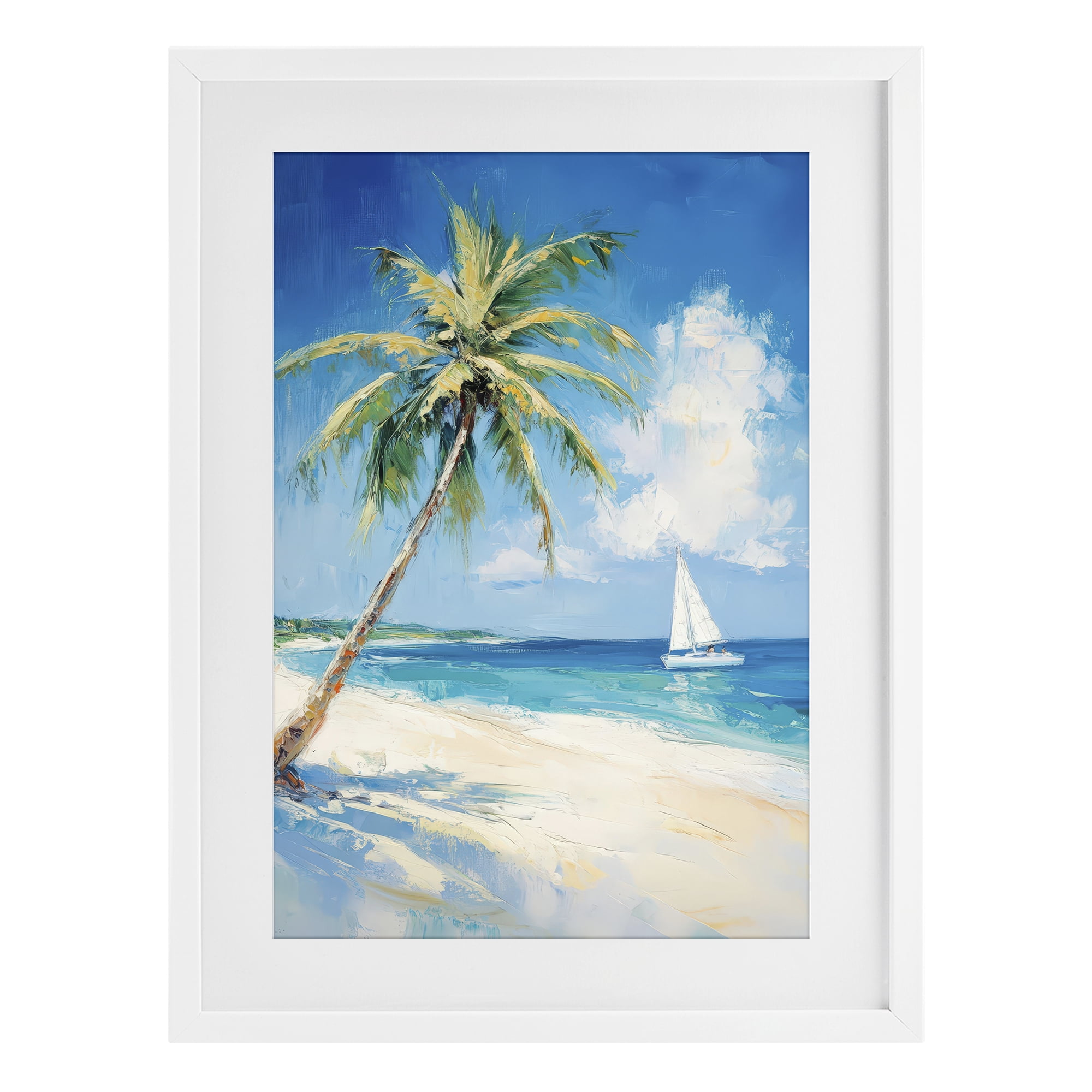 Stupell Industries White Clouds & Sails White Framed Print Under Glass, design by Petal Prints Design