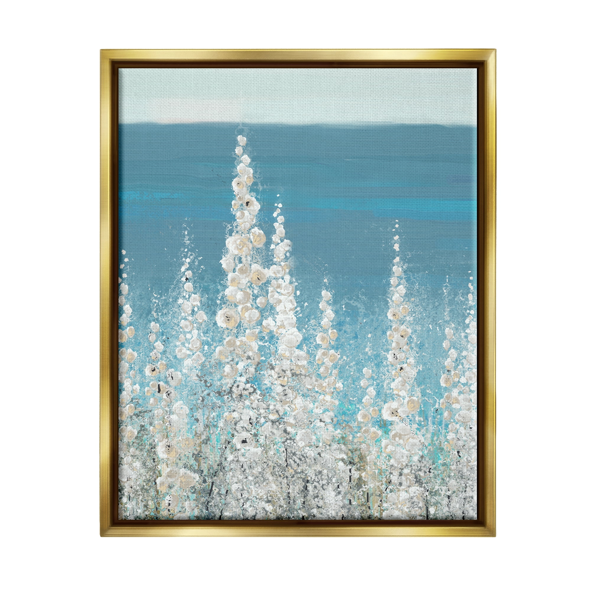 Stupell Industries White Coastal Blooms Botanical & Floral Painting Gold Floater Framed Art Print Wall Art, 17 x 21