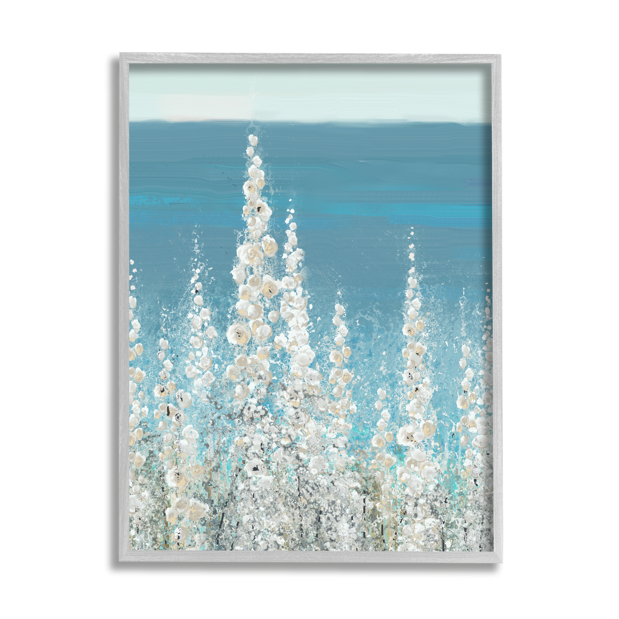 Stupell Industries White Coastal Blooms Botanical & Floral Painting Gray Framed Art Print Wall Art, 11 x 14