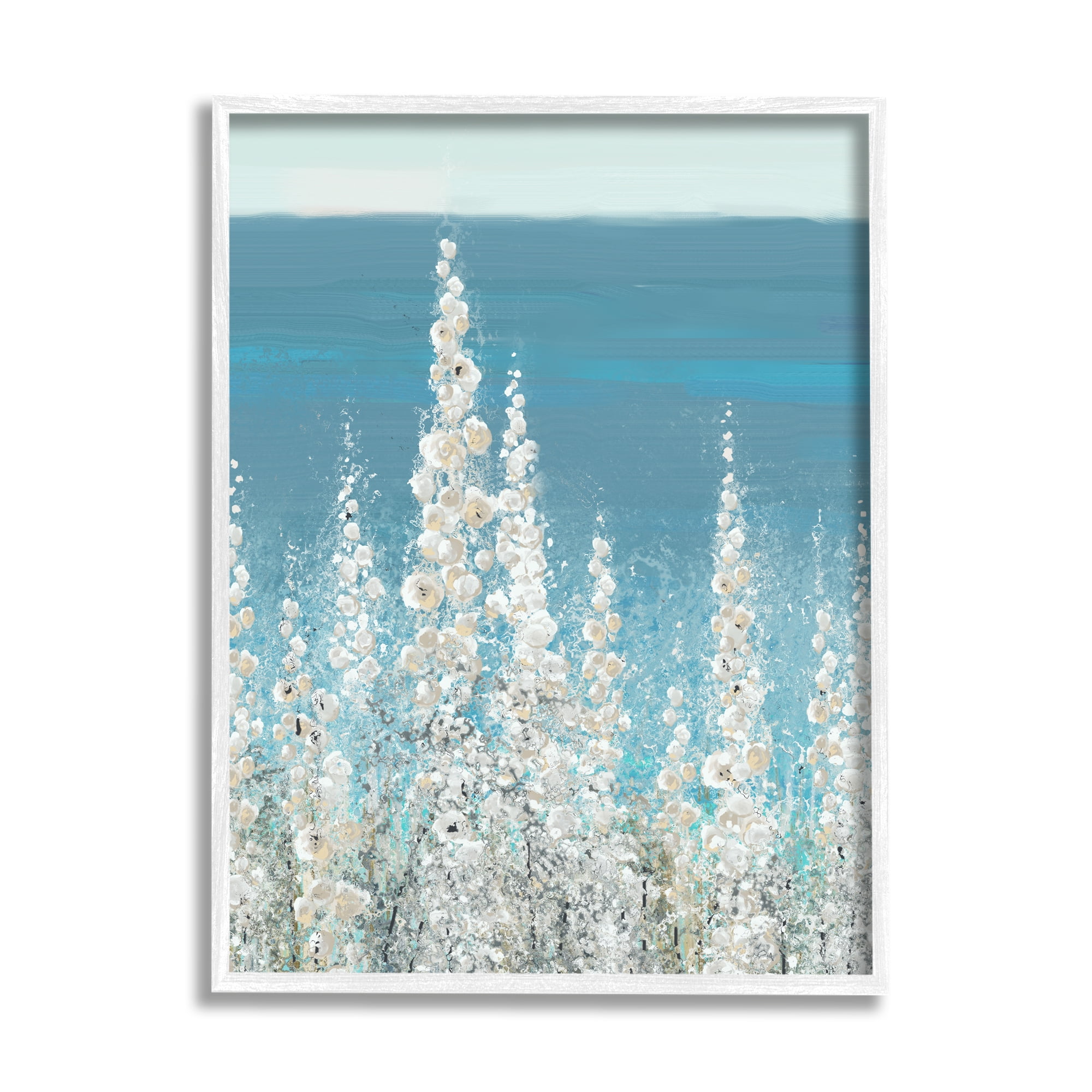 Stupell Industries White Coastal Blooms Botanical & Floral Painting White Framed Art Print Wall Art, 24 x 30