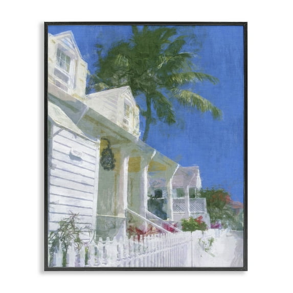 Stupell Industries White Coastal Cottage Coastal Painting Black Framed Art Print Wall Art, 24 x 30