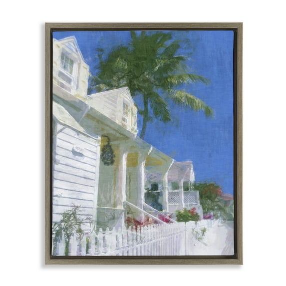Stupell Industries White Coastal Cottage Coastal Painting Brown Floater Framed Canvas Art Print Wall Art, 17 x 21