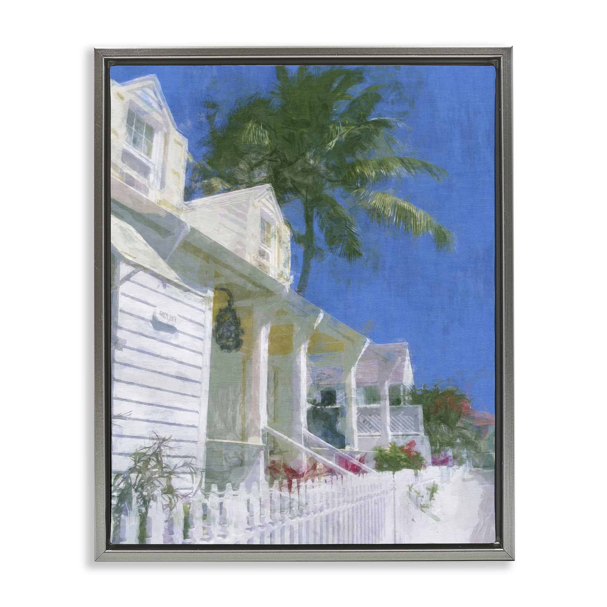 Stupell Industries White Coastal Cottage Coastal Painting Gray Floater Framed Canvas Art Print Wall Art, 17 x 21