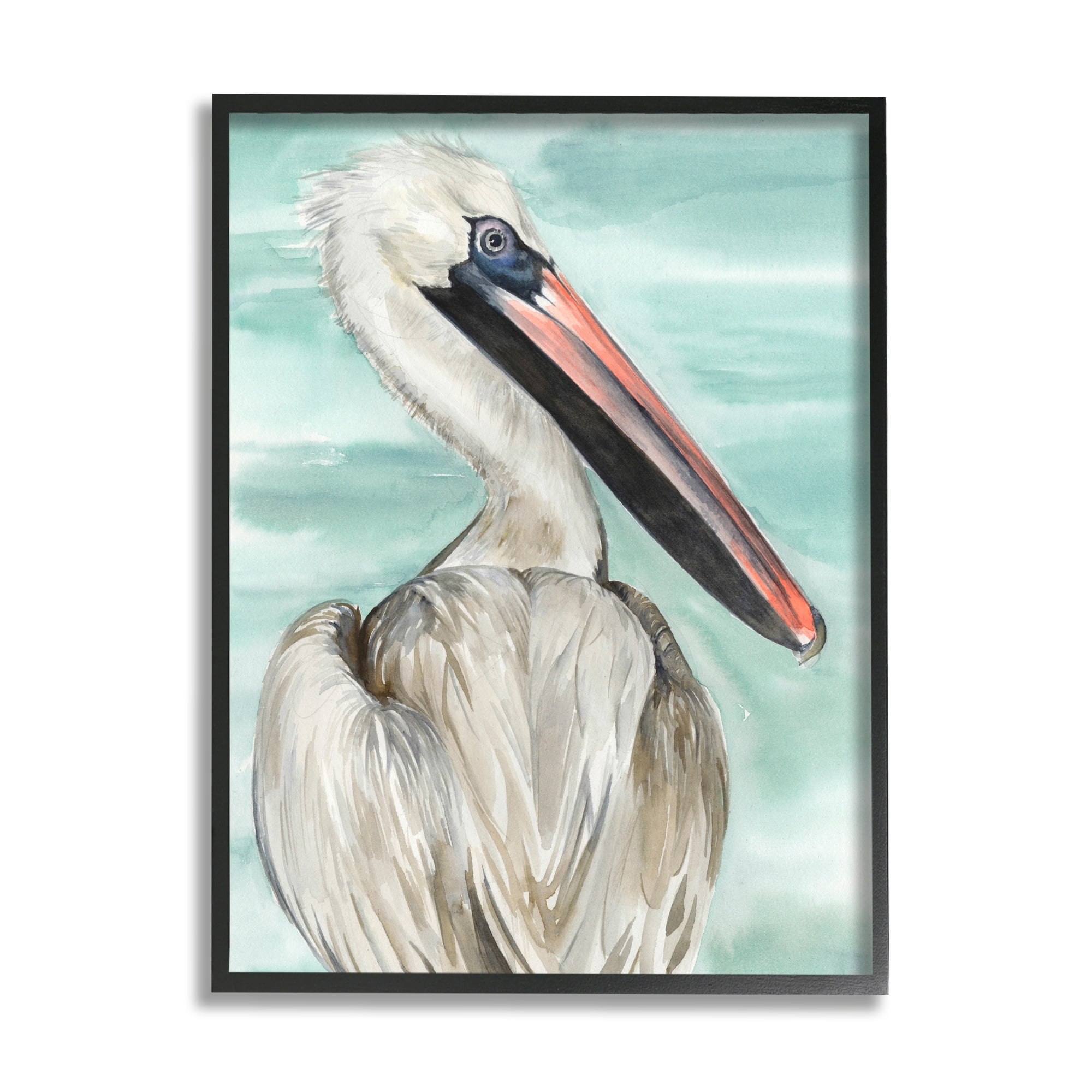 Stupell Industries White Coastal Pelican Watching Calm Water Sea Painting Black Framed Art Print Wall Art, 16x20, by Jennifer Paxton Parker