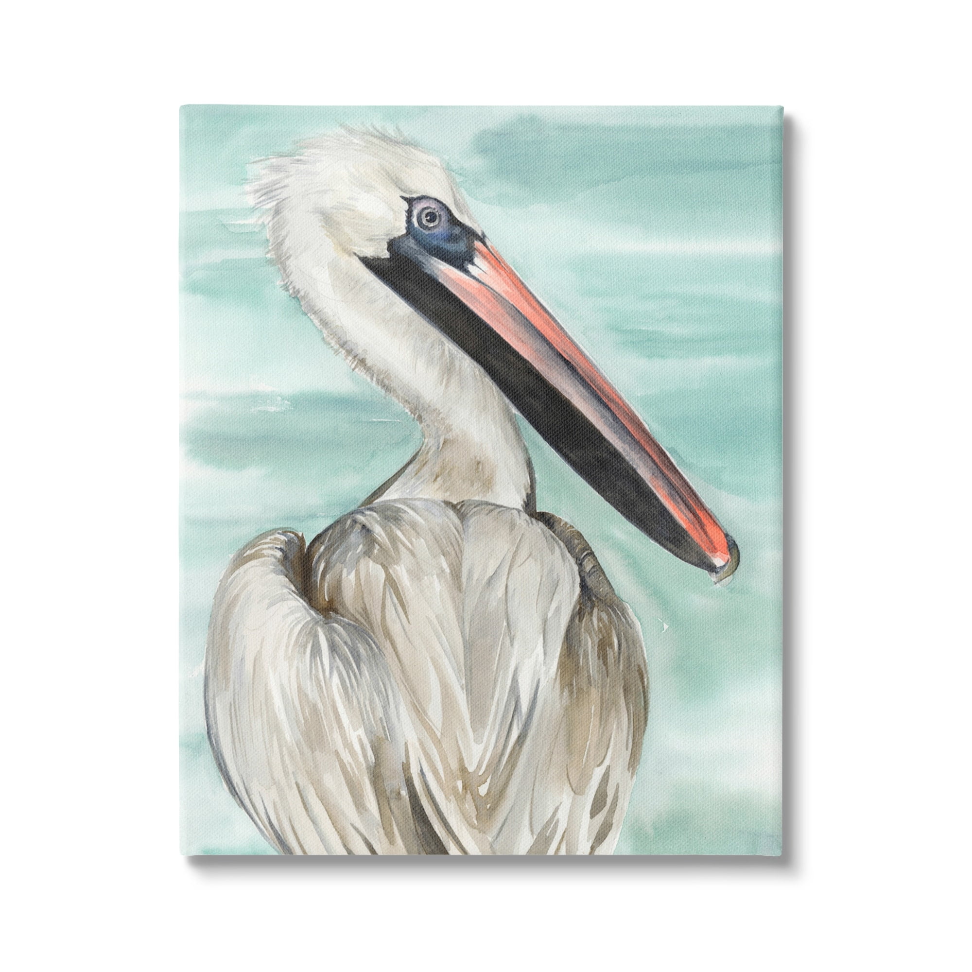 Stupell Industries White Coastal Pelican Watching Calm Water Sea Painting Gallery-Wrapped Canvas Print Wall Art, 24x30, by Jennifer Paxton Parker