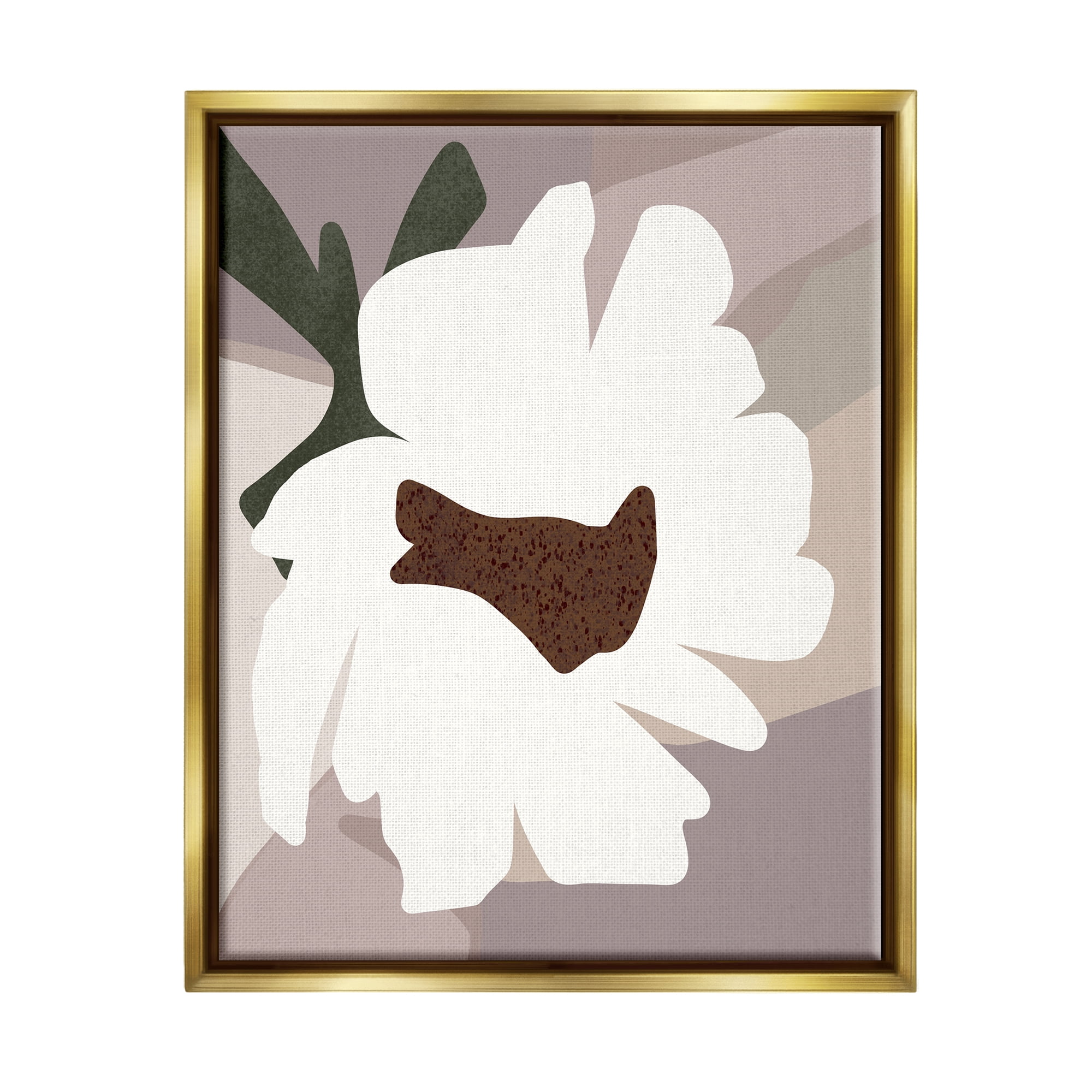 Stupell Industries White Contemporary Flower Botanical & Floral Painting Gold Floater Framed Canvas Art Print Wall Art, 17 x 21