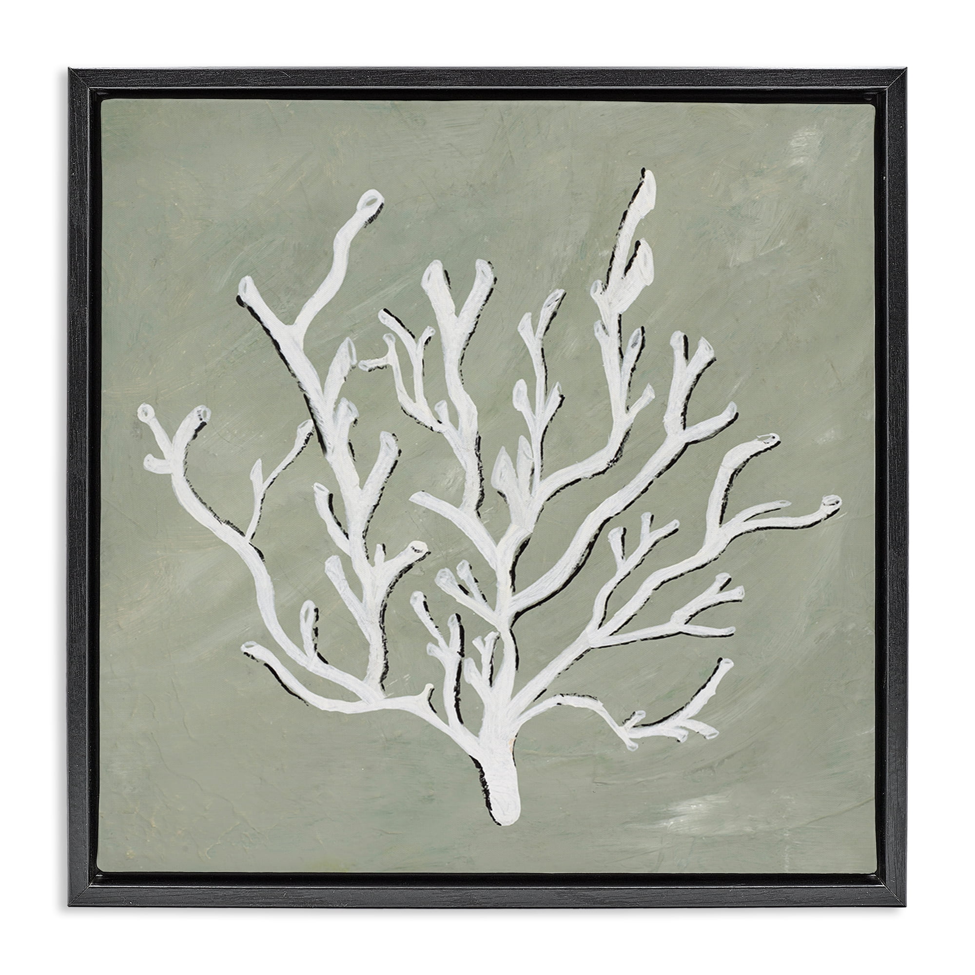Stupell Industries White Coral Impression Coastal Painting Black Floater Framed Canvas Art Print Wall Art, 25 x 25