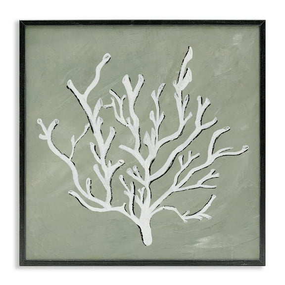 Stupell Industries White Coral Impression Coastal Painting Black Framed Art Print Wall Art, 12 x 12