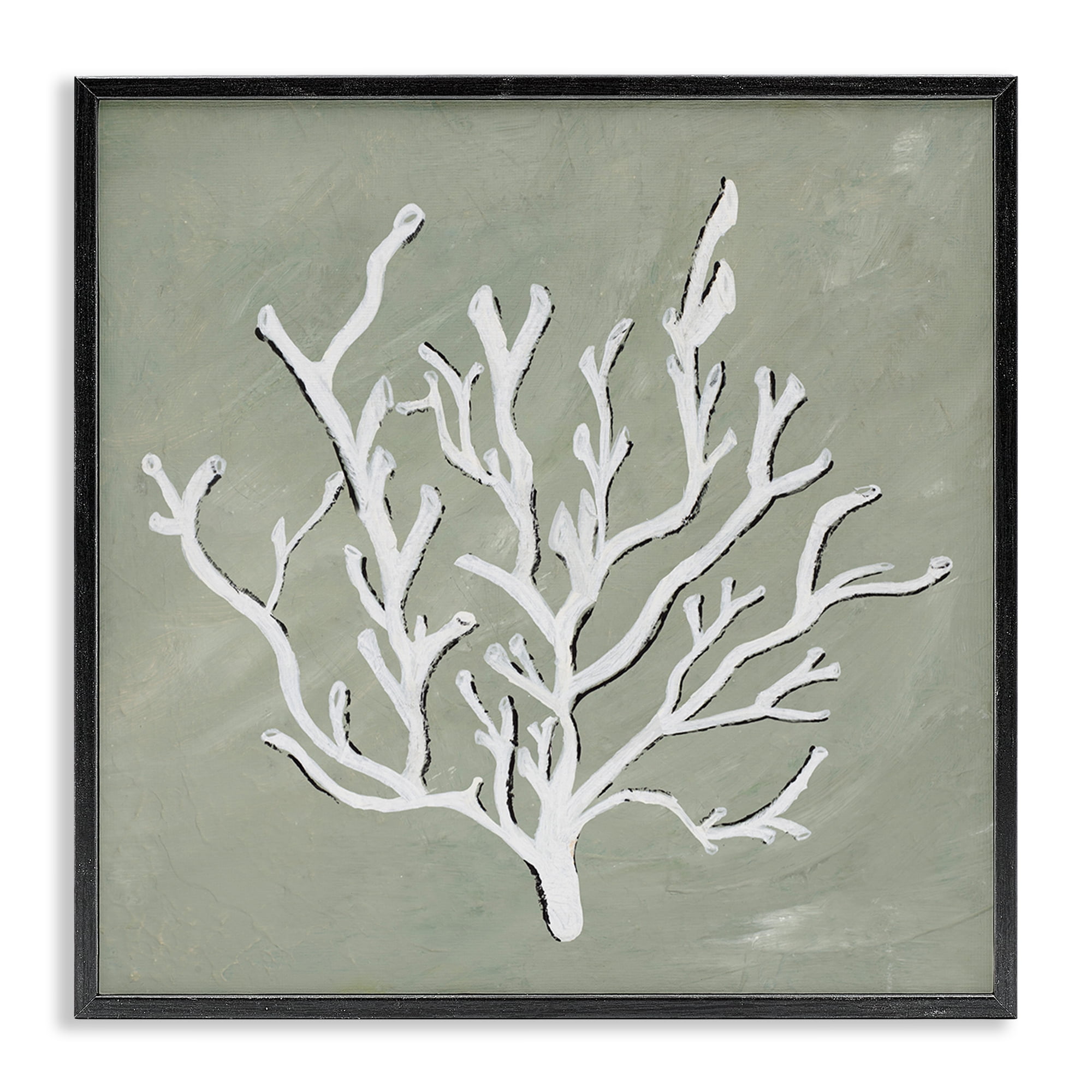 Stupell Industries White Coral Impression Coastal Painting Black Framed Art Print Wall Art, 17 x 17