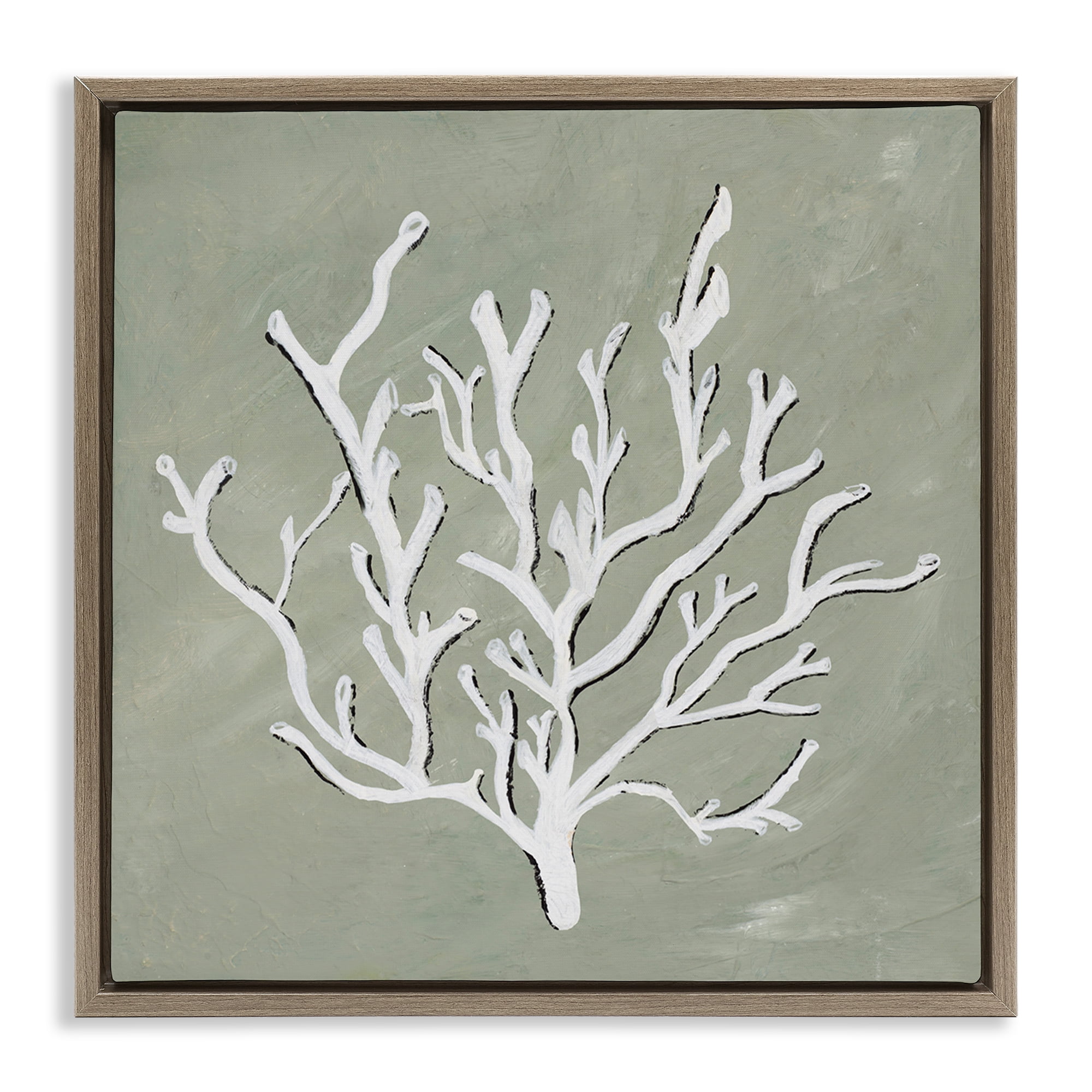 Stupell Industries White Coral Impression Coastal Painting Brown Floater Framed Canvas Art Print Wall Art, 18 x 18