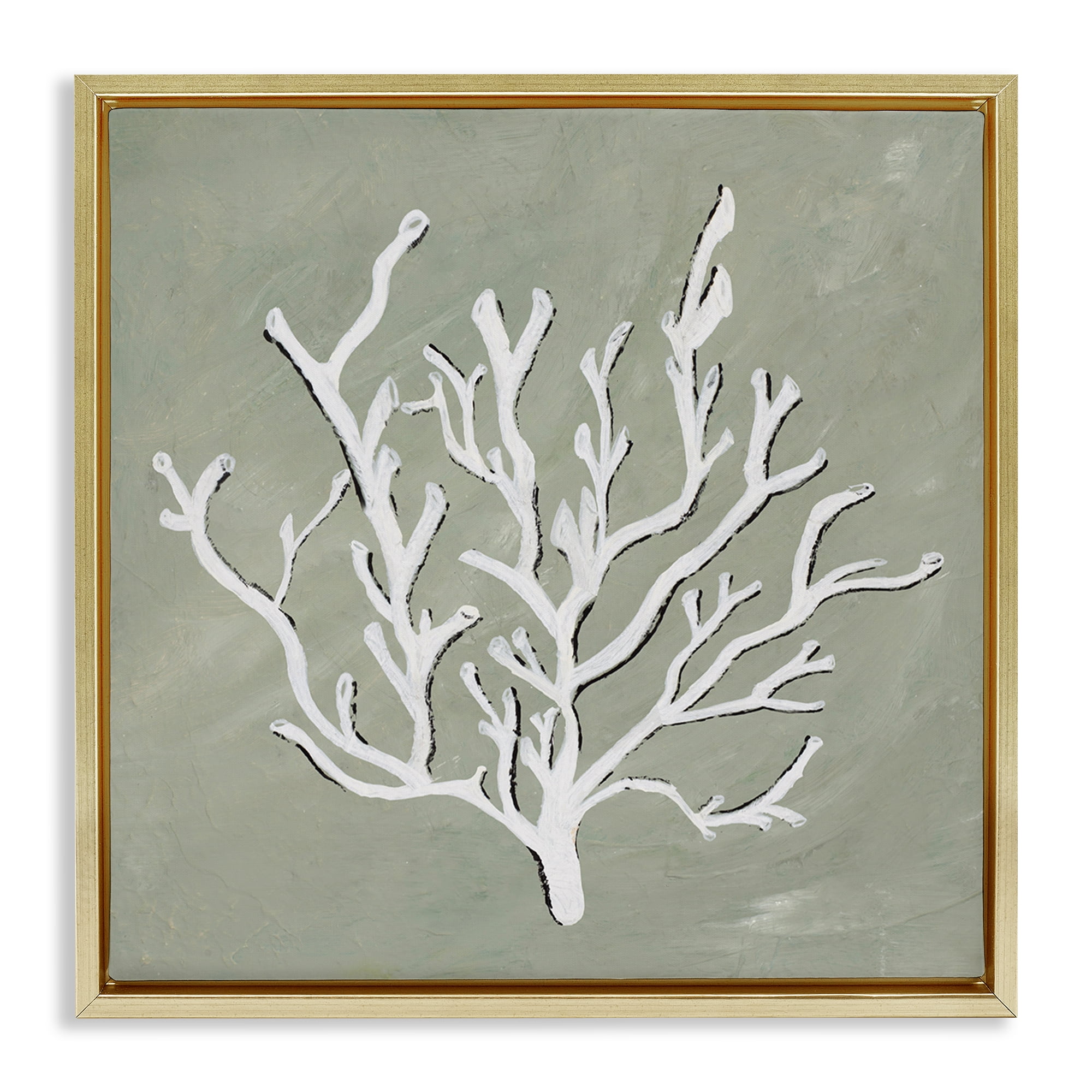 Stupell Industries White Coral Impression Coastal Painting Gold Floater Framed Canvas Art Print Wall Art, 18 x 18
