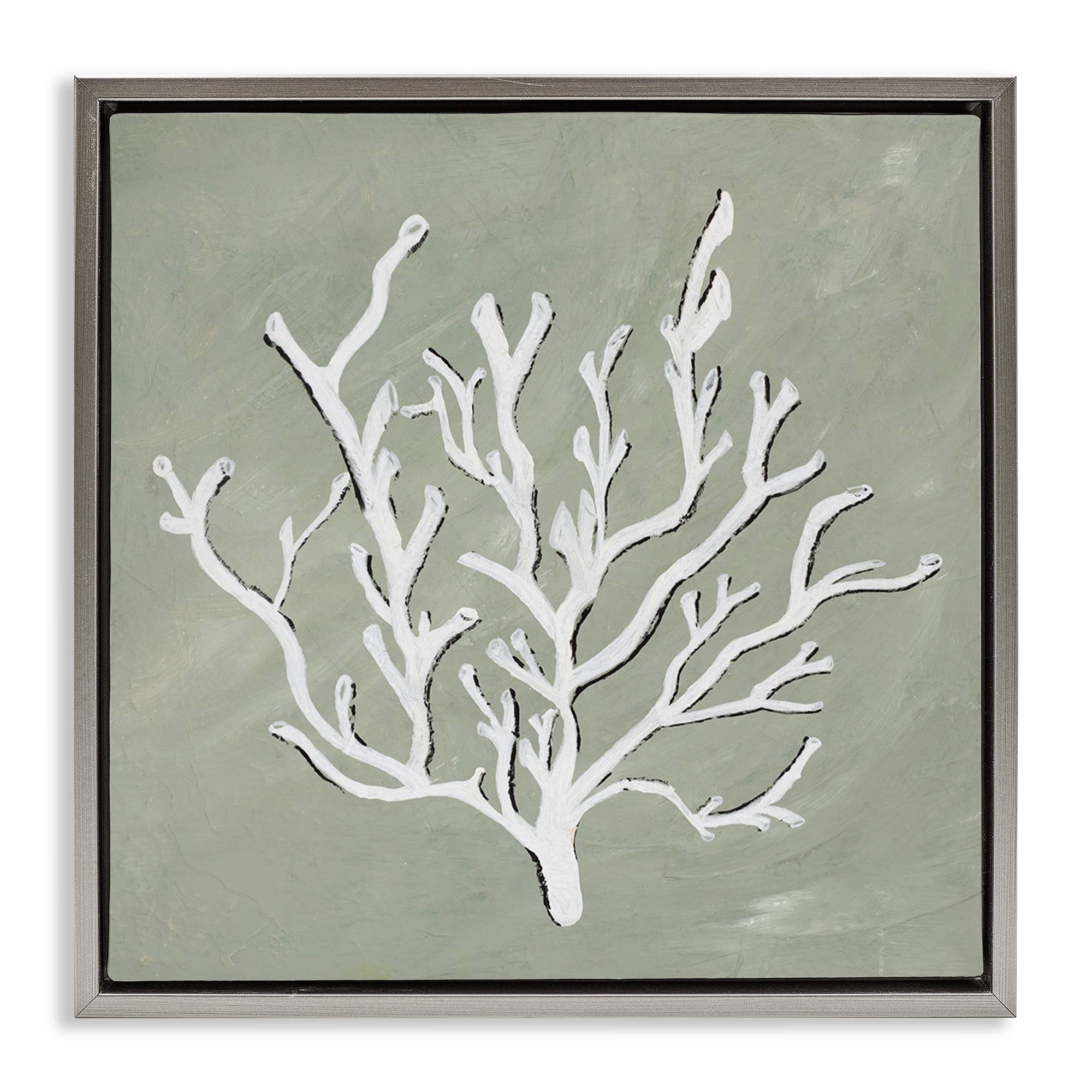 Stupell Industries White Coral Impression Coastal Painting Gray Floater Framed Canvas Art Print Wall Art, 18 x 18