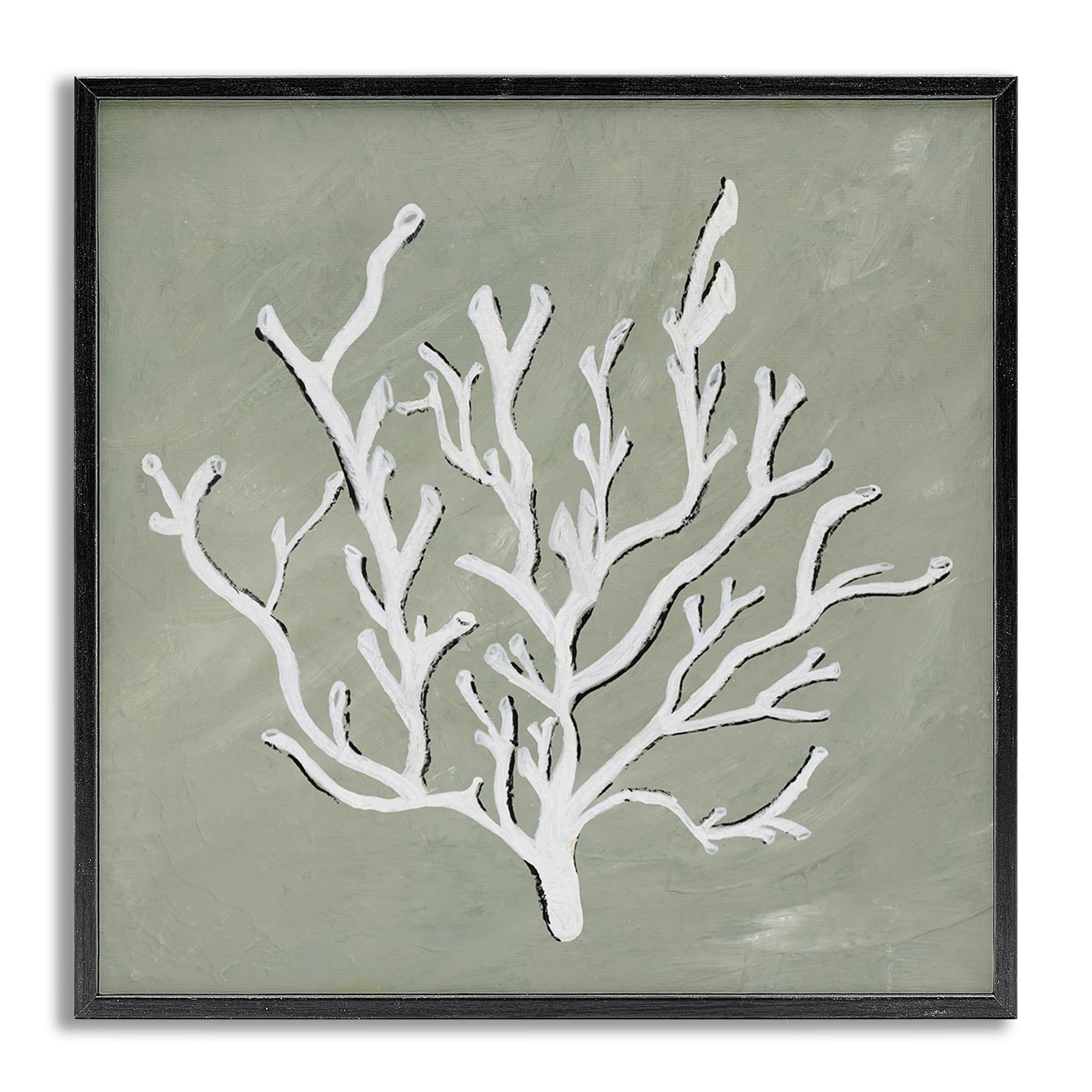 Stupell Industries White Coral Impression Coastal Painting Gray Framed Art Print Wall Art, 12 x 12