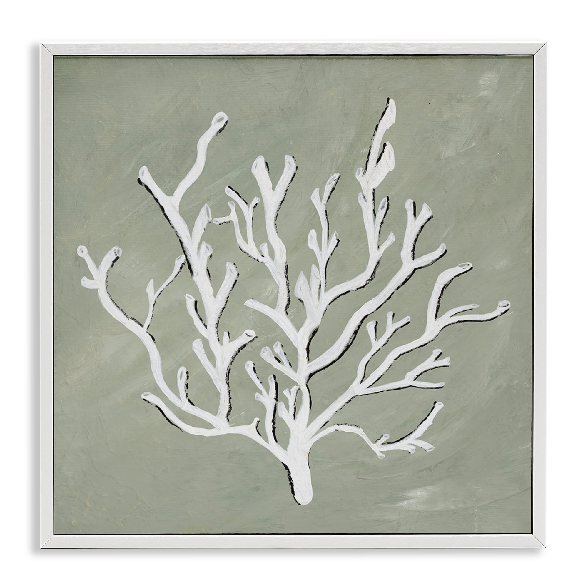 Stupell Industries White Coral Impression Coastal Painting White Framed Art Print Wall Art, 17 x 17