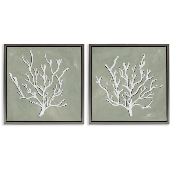 Stupell Industries Coastal White Coral Sketch Gray 2pc Floating Frame Art Set, 18 x 18 each, by Nola James