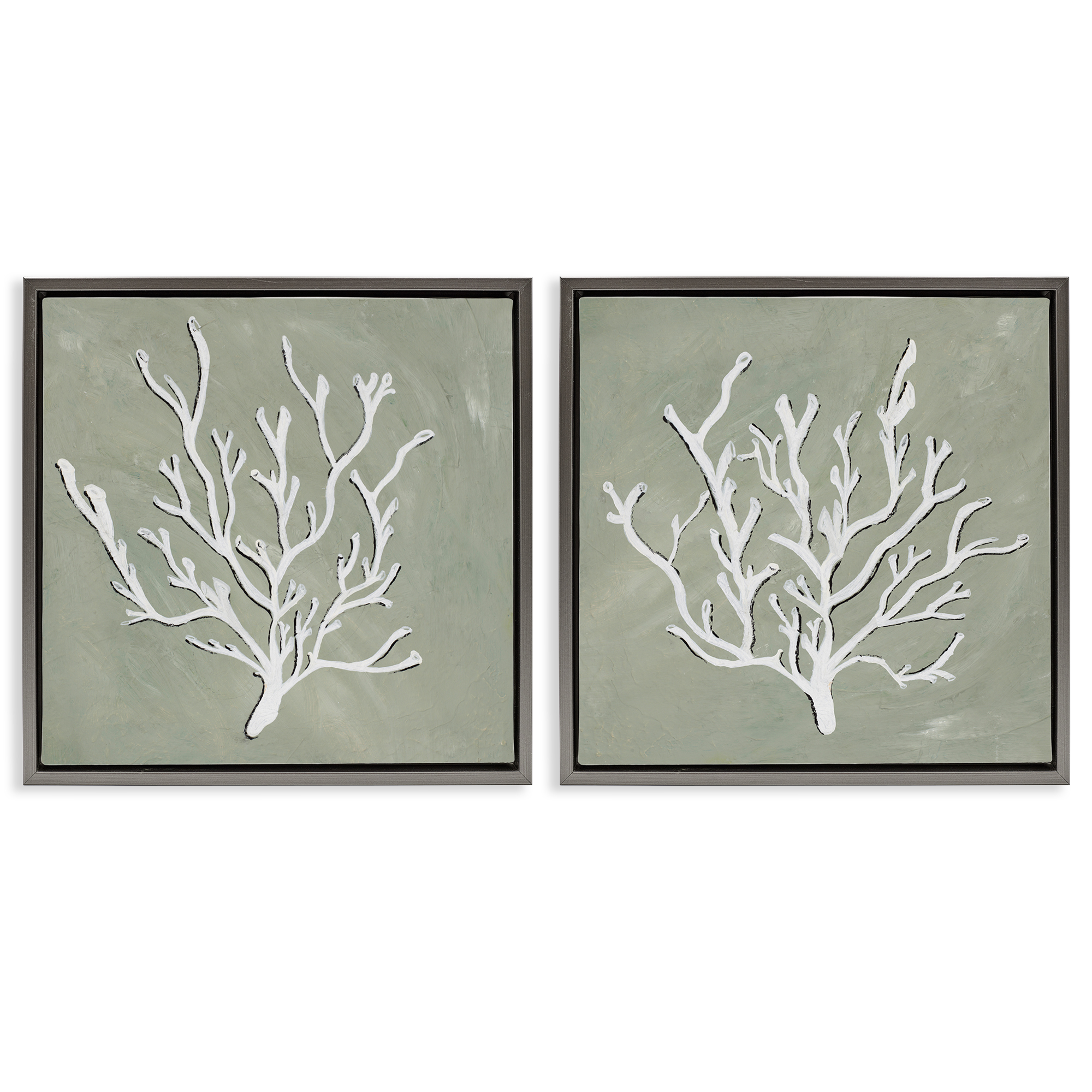 Stupell Industries White Coral Sketch Nautical & Beach Painting Gray Floater Framed Canvas Art Print Wall Art, 25 x 25, Set of 2