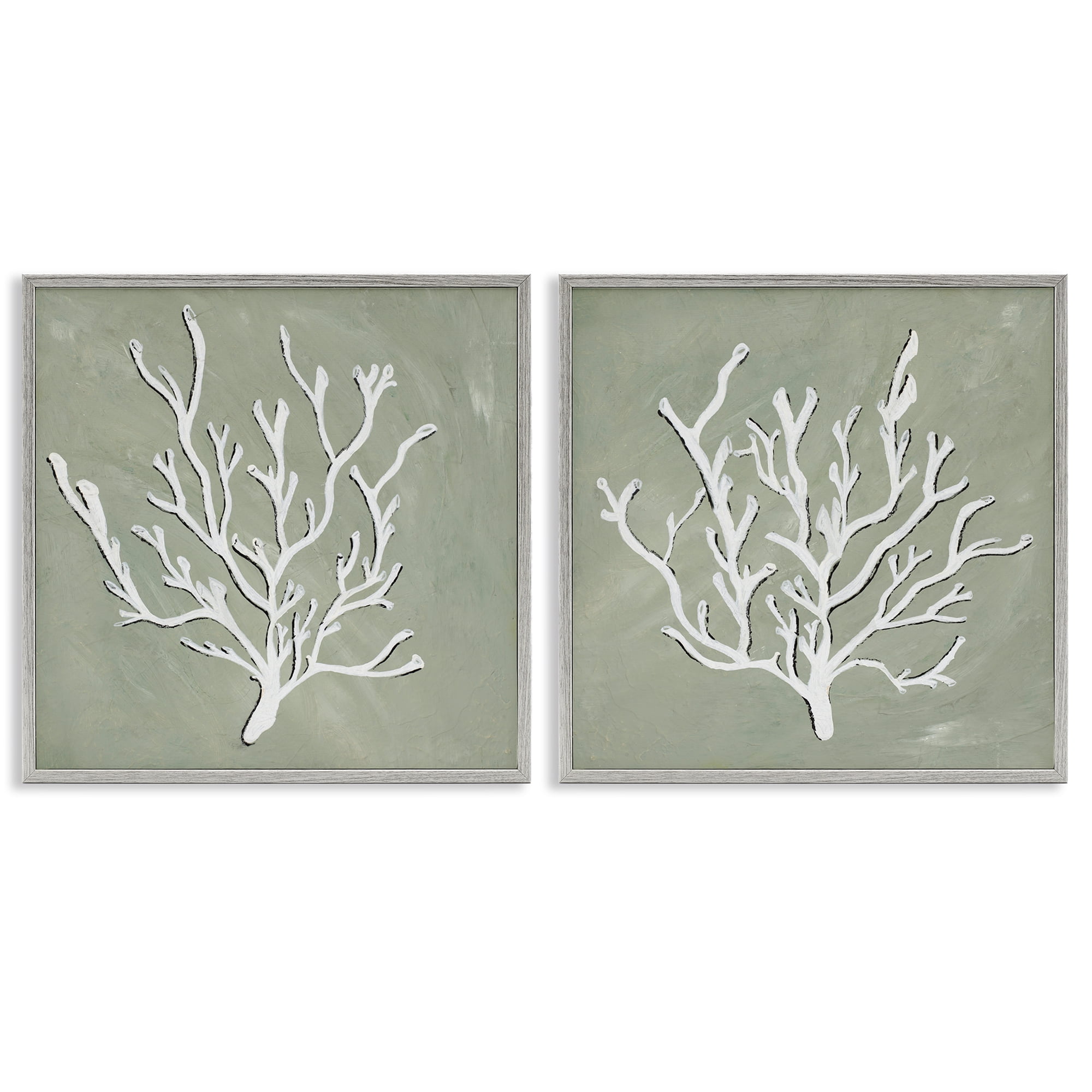 Stupell Industries White Coral Sketch Nautical & Beach Painting Gray Framed Art Print Wall Art, 17 x 17, Set of 2
