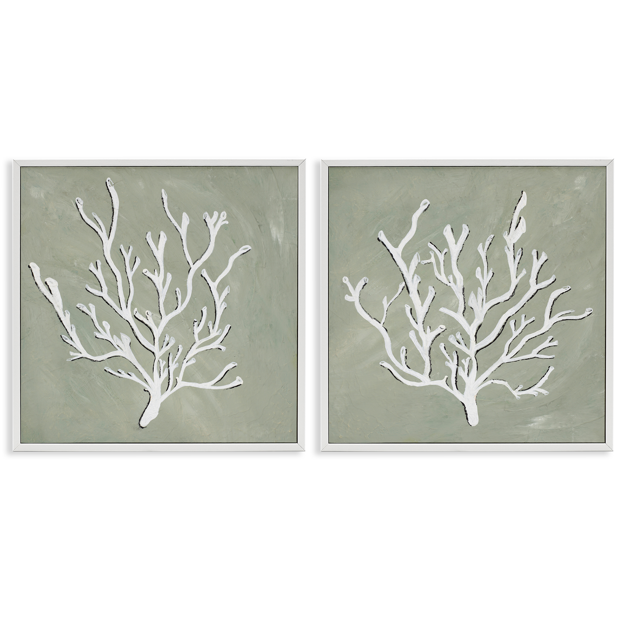 Stupell Industries White Coral Sketch Nautical & Beach Painting White Framed Art Print Wall Art, 12 x 12, Set of 2