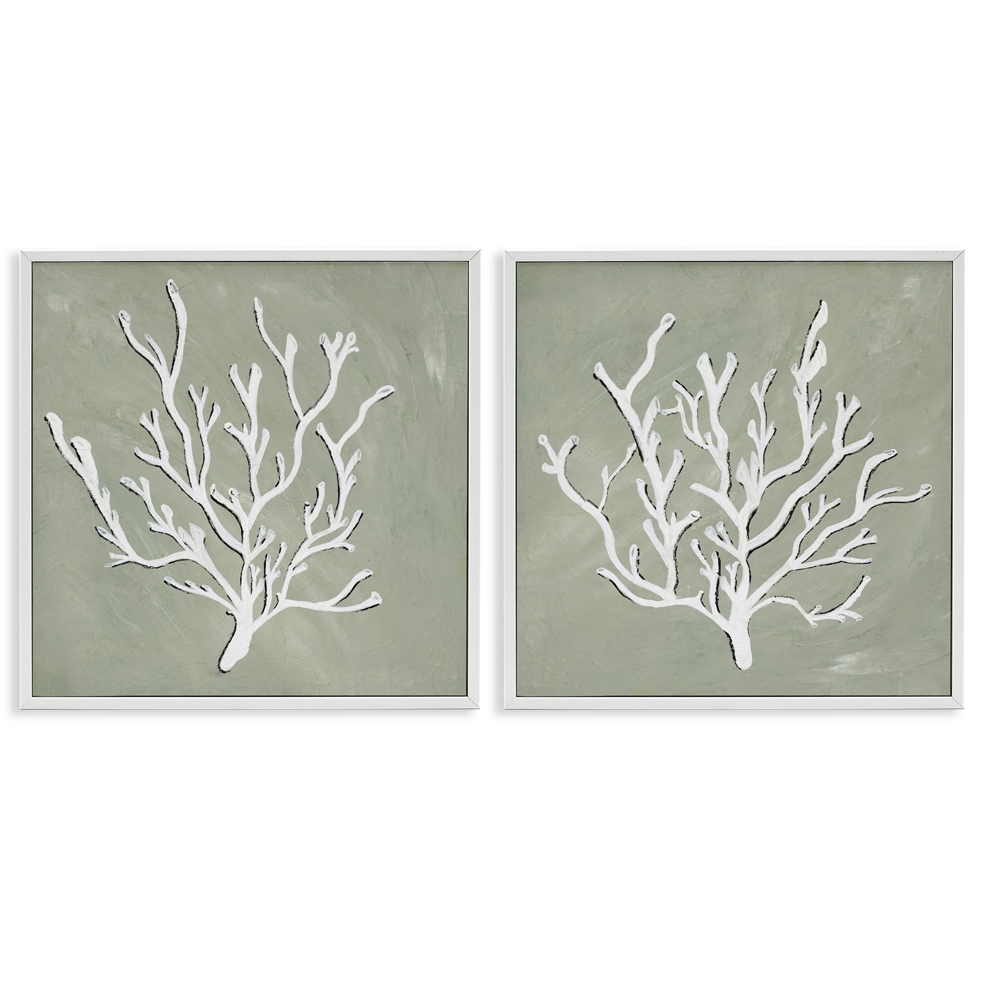 Stupell Industries White Coral Sketch Nautical & Beach Painting White Framed Art Print Wall Art, 24 x 24, Set of 2