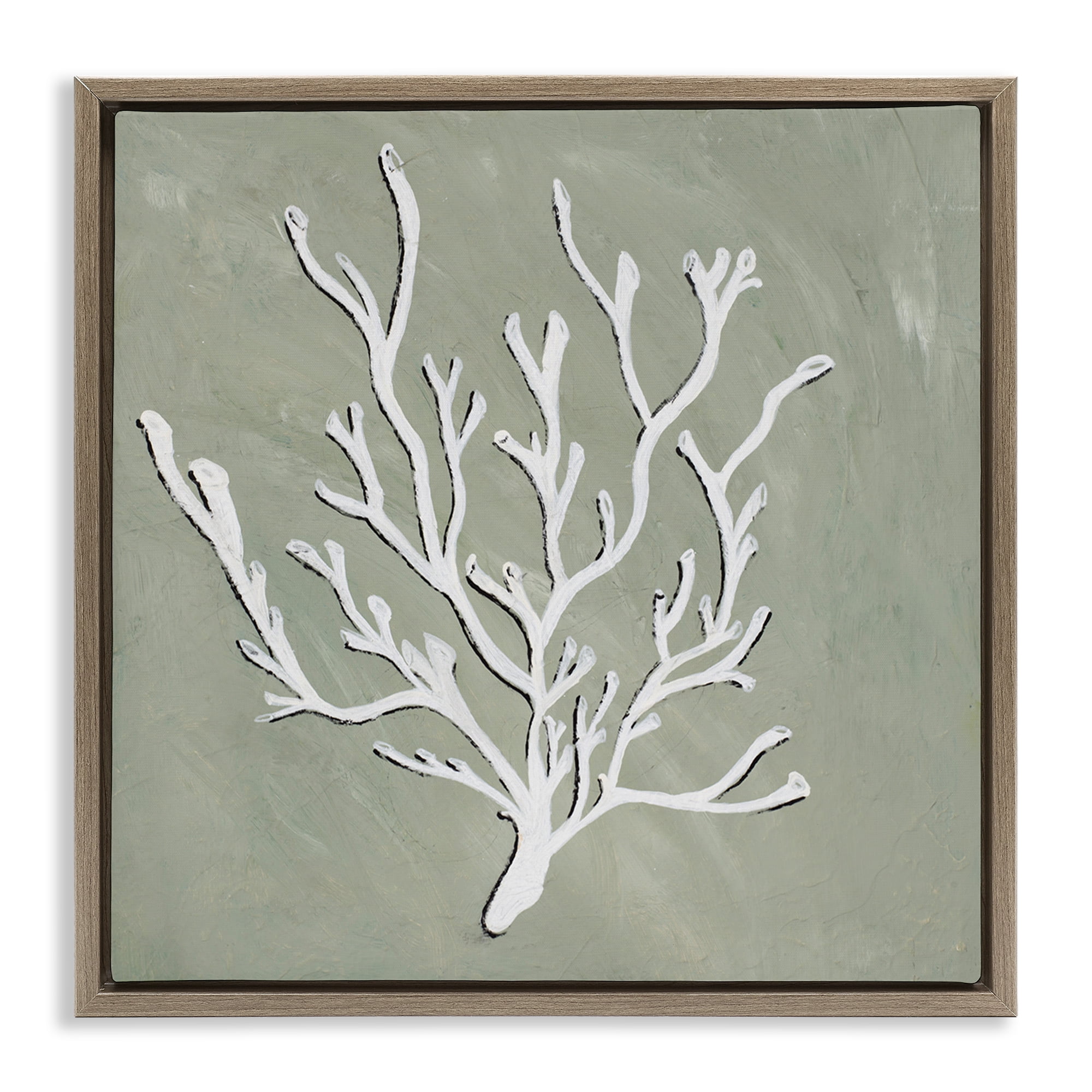 Stupell Industries White Coral Sprig Coastal Painting Brown Floater Framed Canvas Art Print Wall Art, 18 x 18