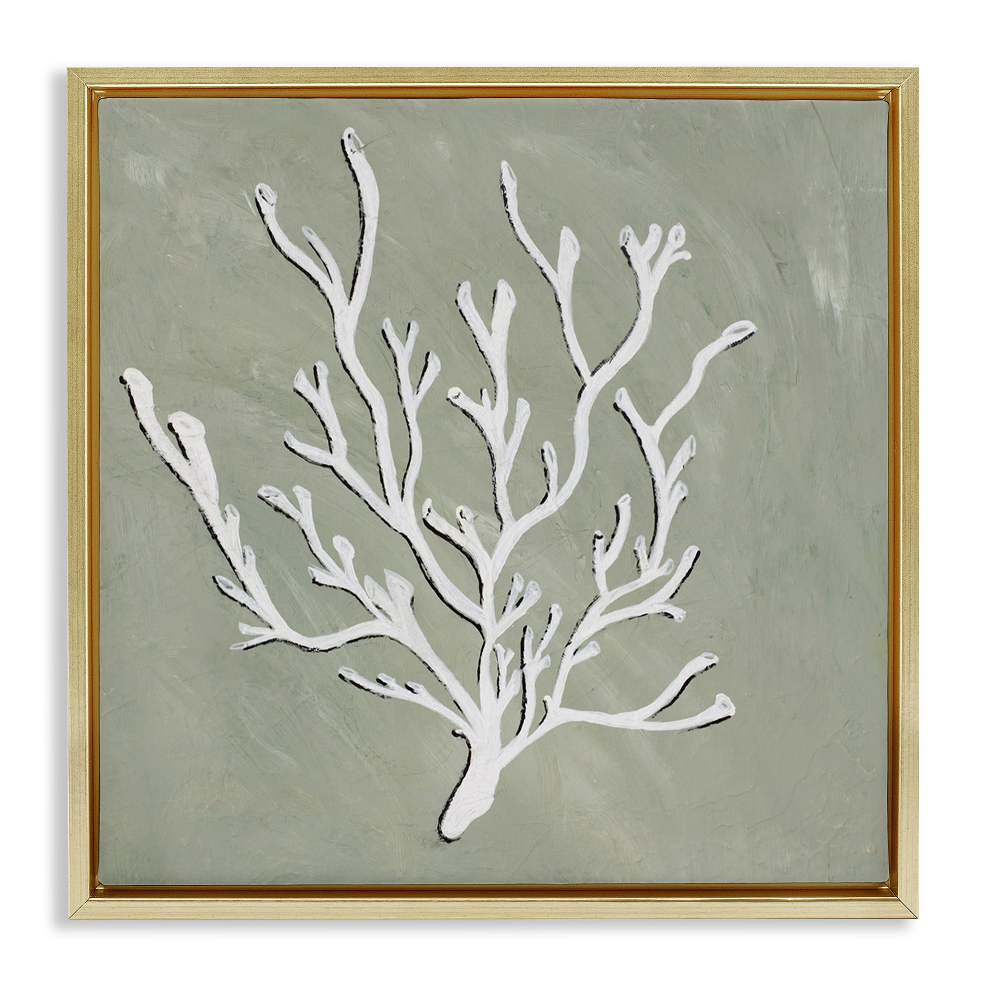 Stupell Industries White Coral Sprig Coastal Painting Gold Floater Framed Canvas Art Print Wall Art, 25 x 25