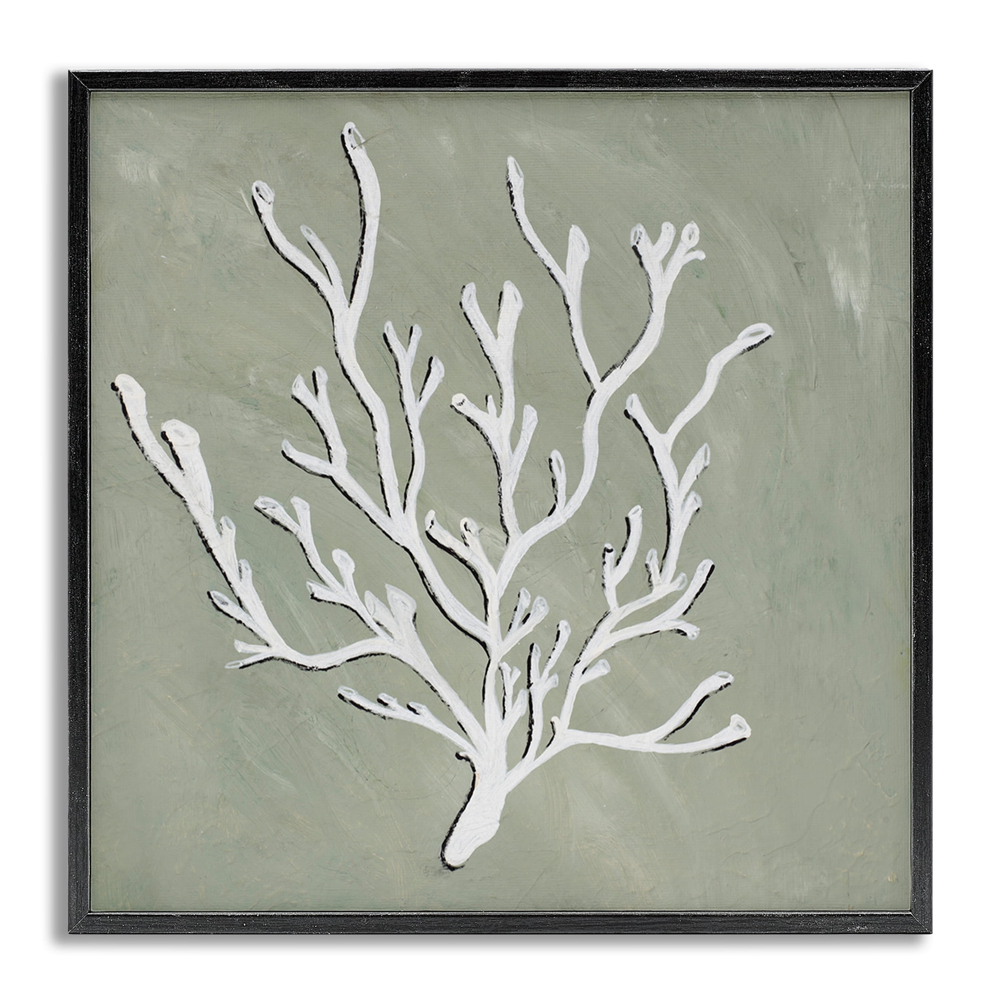 Stupell Industries White Coral Sprig Coastal Painting Gray Framed Art Print Wall Art, 12 x 12