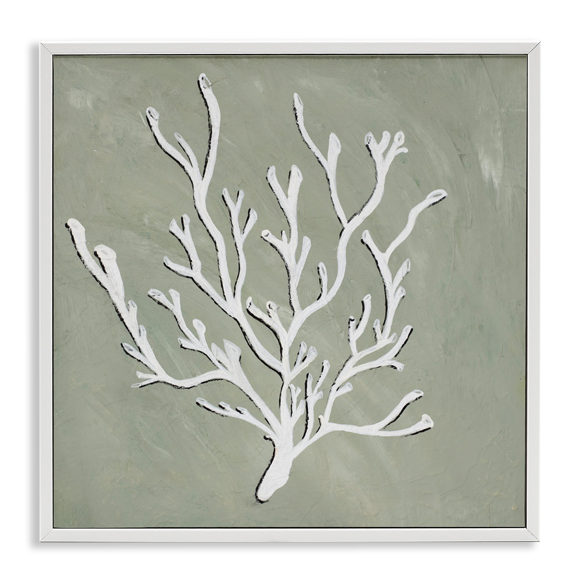 Stupell Industries White Coral Sprig Coastal Painting White Framed Art Print Wall Art, 17 x 17