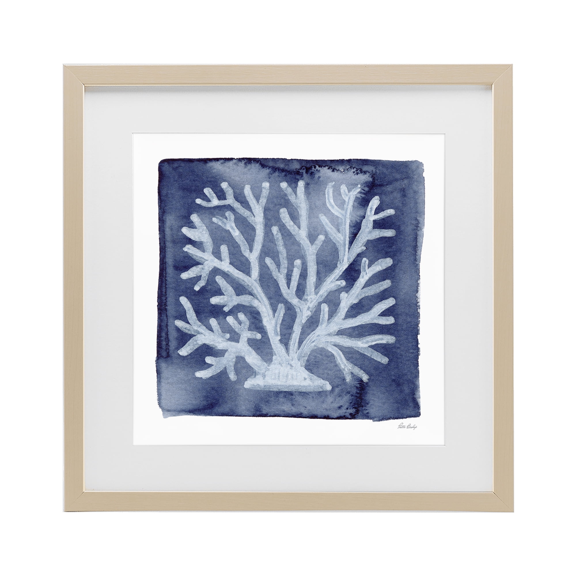 Stupell Industries White Coral on Indigo Birch Framed Print Under Glass, design by Patti Bishop