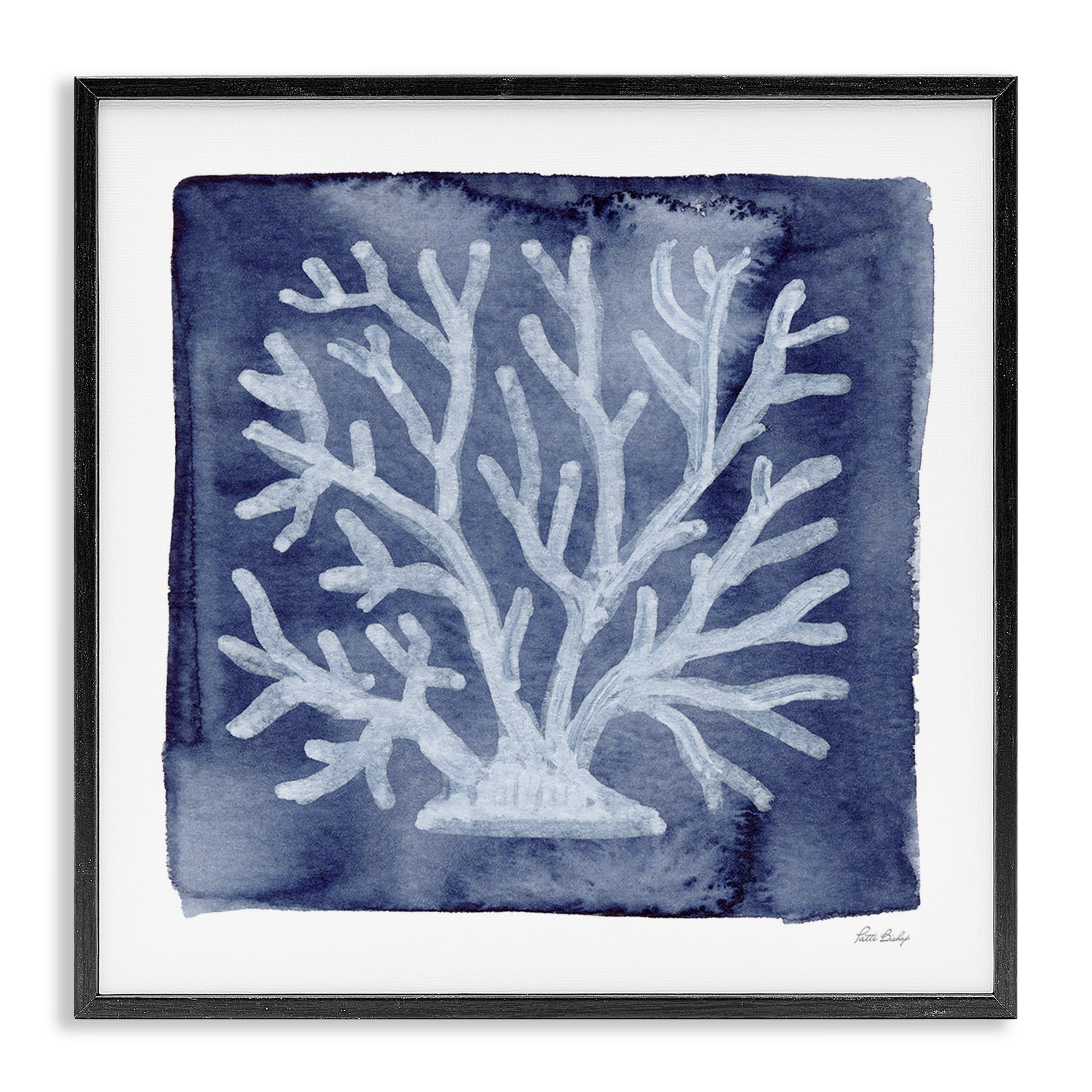 Stupell Industries White Coral on Indigo Black Framed Giclee Art, design by Patti Bishop