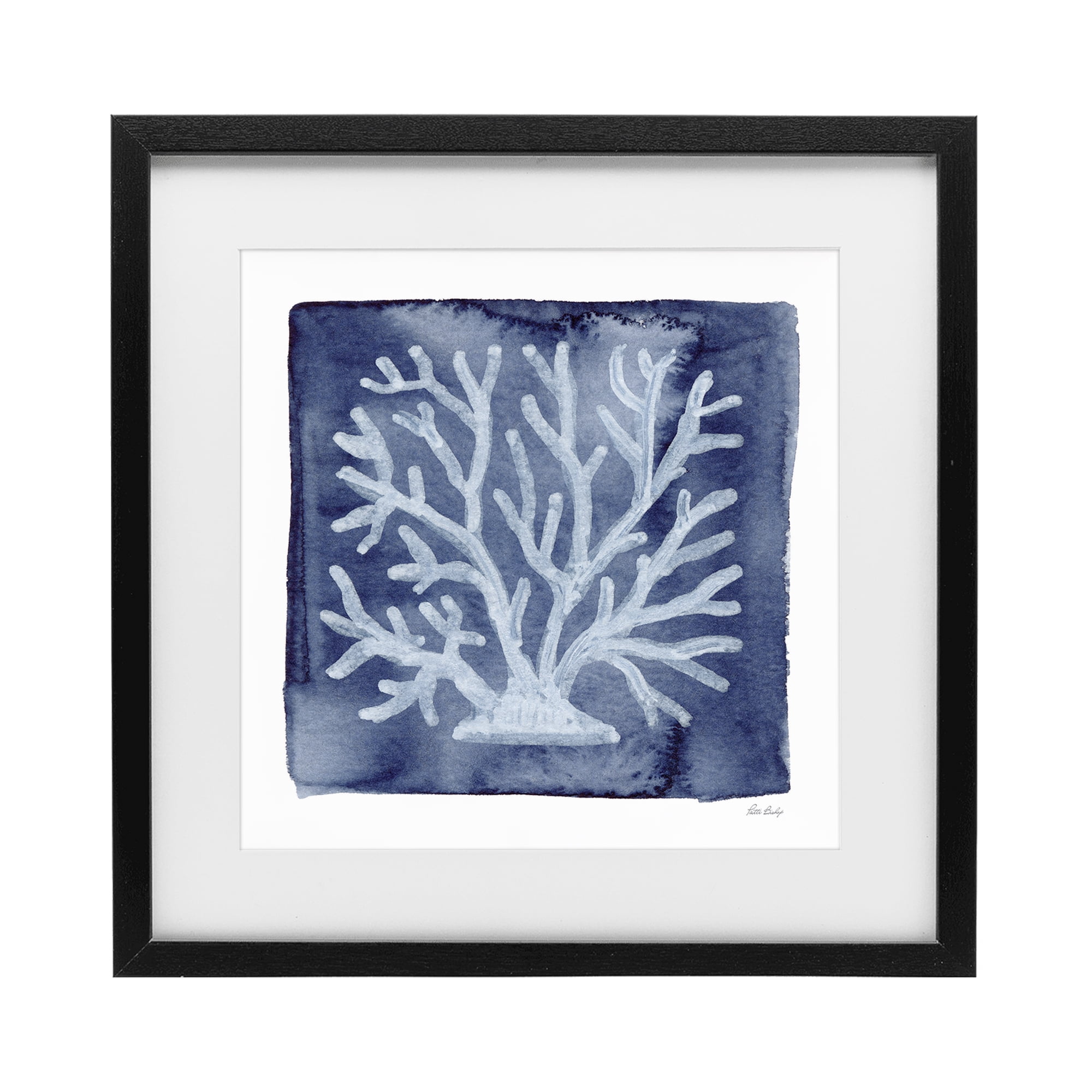 Stupell Industries White Coral on Indigo Black Framed Print Under Glass, design by Patti Bishop