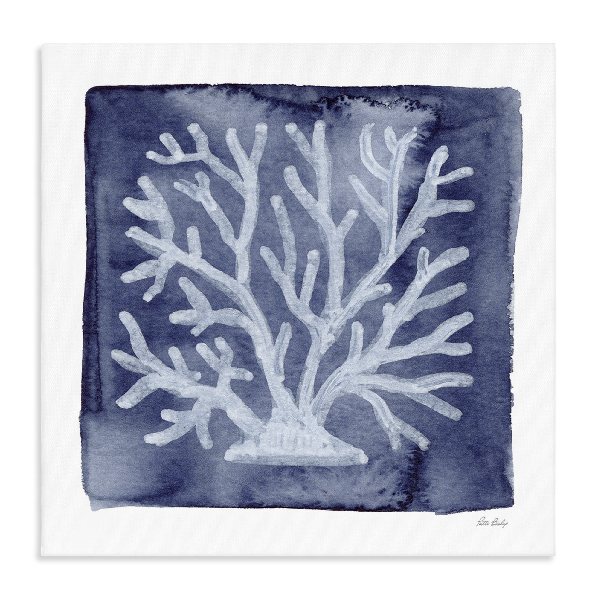 Stupell Industries White Coral on Indigo Canvas Wall Art, design by Patti Bishop