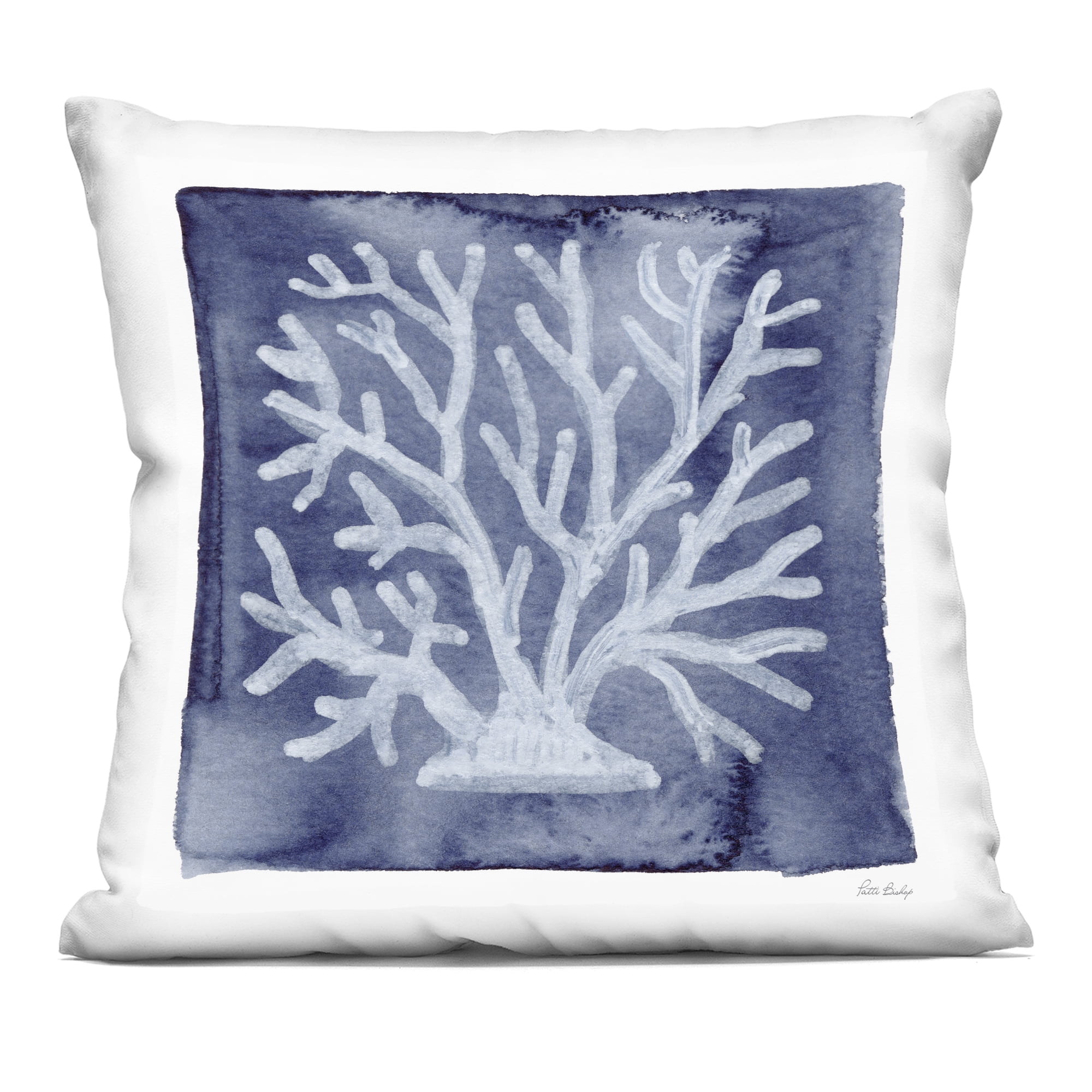 Stupell Industries White Coral on Indigo Decorative Printed Throw Pillow, design by Patti Bishop, 18 x 7 x 18