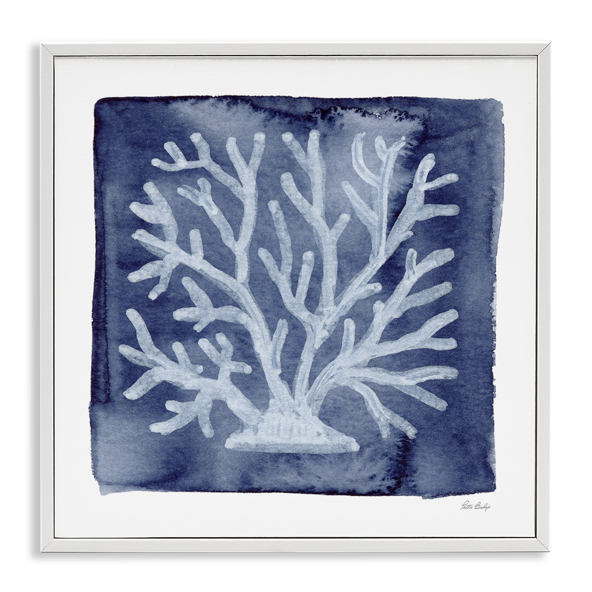Stupell Industries White Coral on Indigo White Framed Giclee Art, design by Patti Bishop